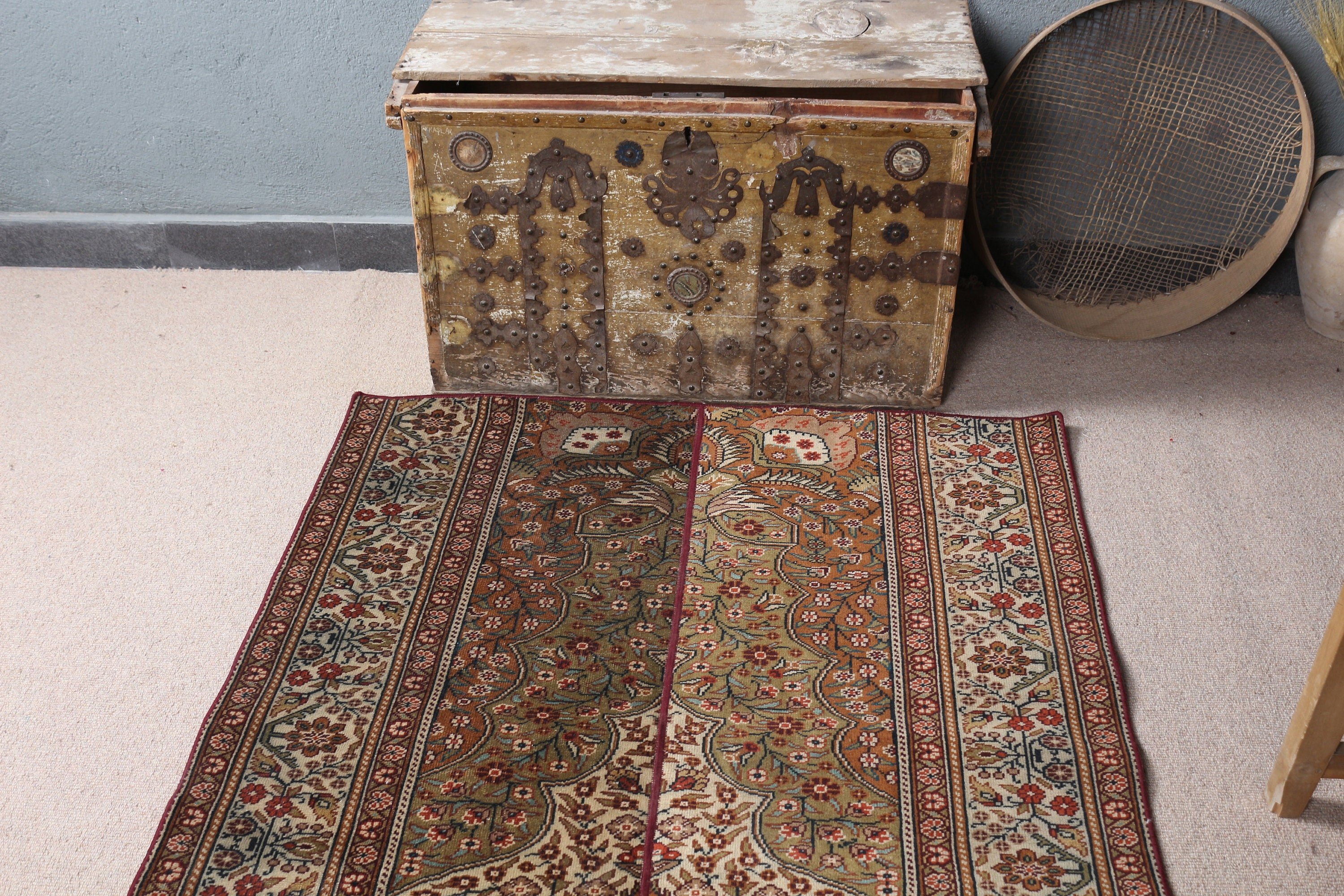 Yer Halısı, Kapı Paspas Halısı, Araba Paspas Halıları, Banyo Halıları, Vintage Halılar, Mutfak Halıları, Kahverengi Oushak Halı, 3.6x4 ft Küçük Halılar, Türk Halısı