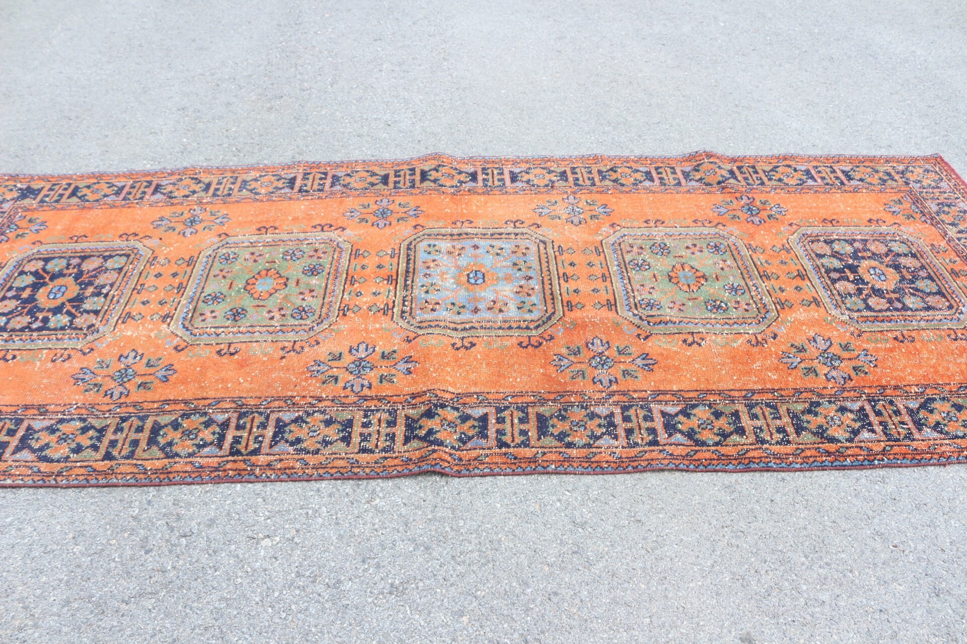 Koridor Halıları, Türk Halıları, Koridor Halısı, Turuncu Yün Halı, Yatak Odası Halıları, 4.4x11 ft Runner Halısı, Oryantal Halılar, Doğal Halı, Vintage Halı