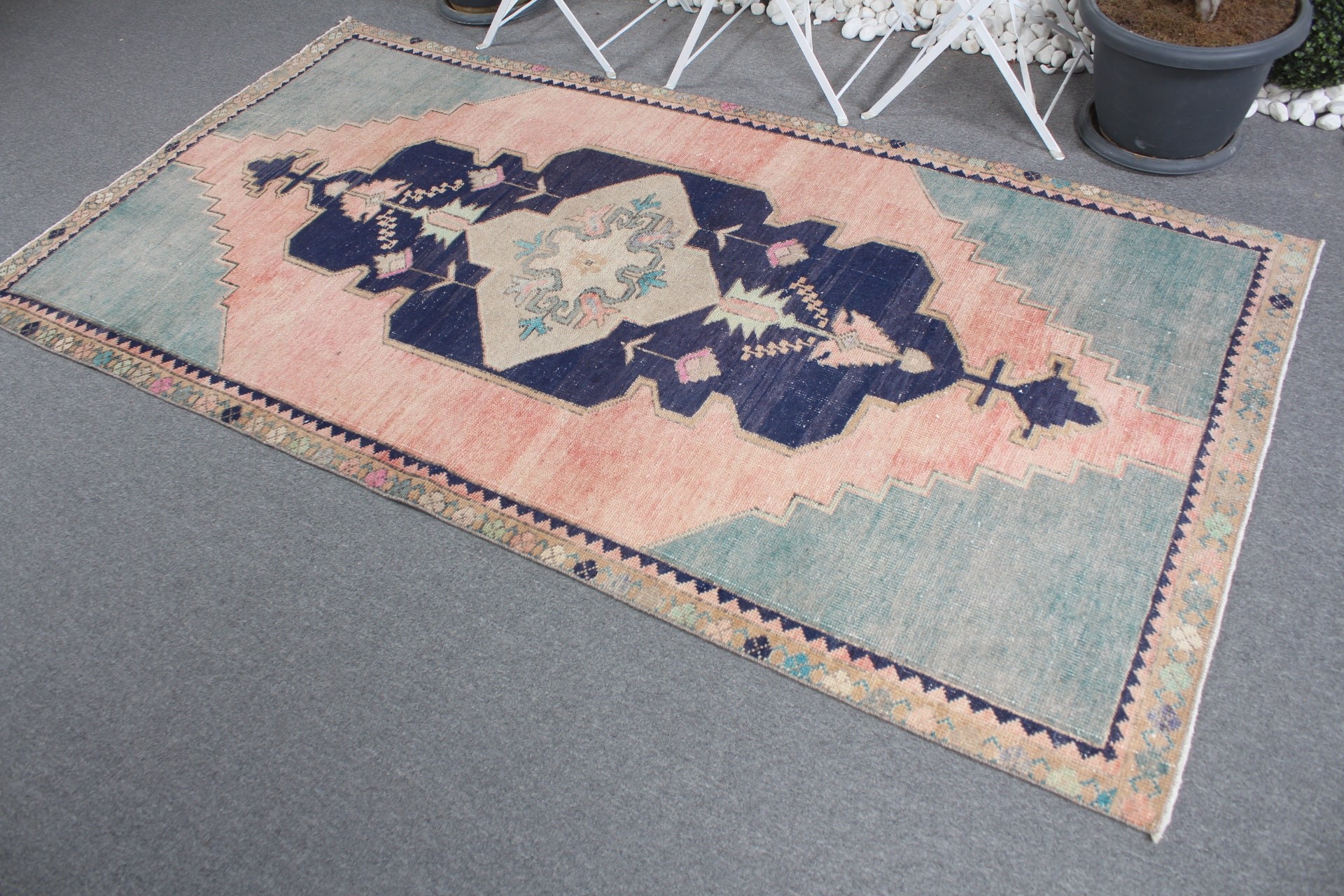 Pink Moroccan Rug, 4.2x8.1 ft Area Rug, Vintage Rug, Turkish Rugs, Floor Rug, Home Decor Rug, Kitchen Rug, Rugs for Area, Abstract Rug