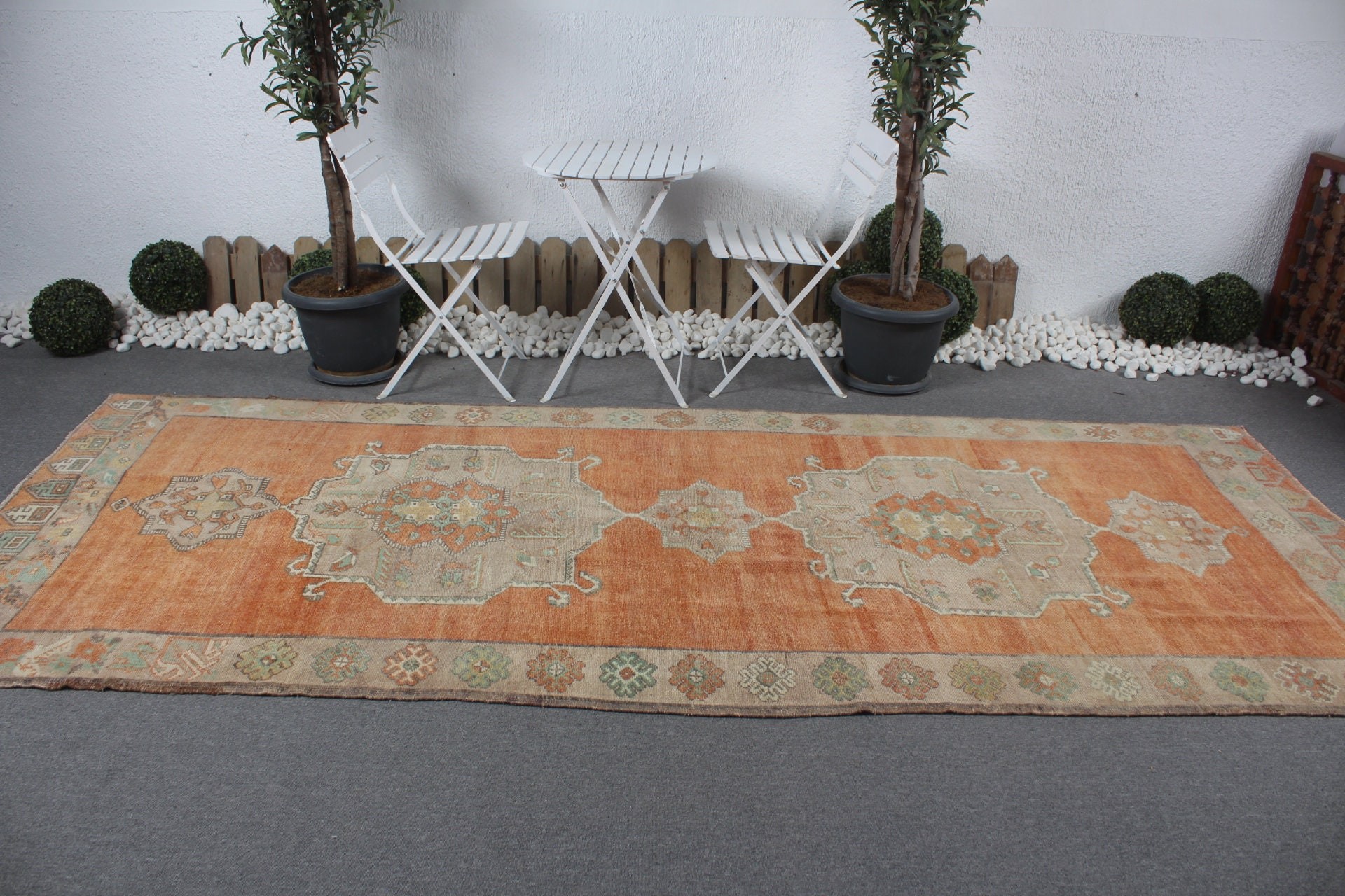 Dining Room Rugs, Orange Antique Rug, Wool Rug, Oushak Rug, Vintage Rug, Salon Rug, Turkish Rugs, 4.8x11.5 ft Large Rugs, Rugs for Bedroom