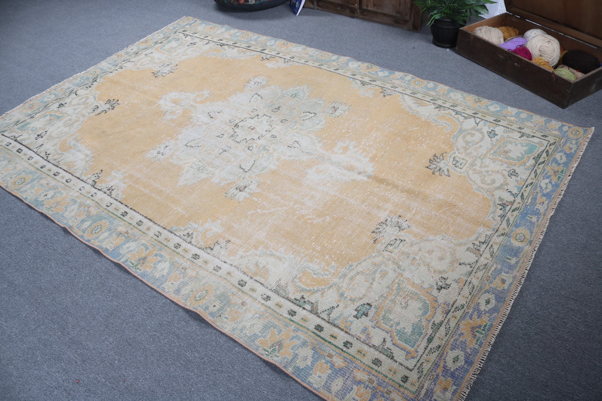 Boho Rugs, Yellow Bedroom Rugs, 5.8x8.7 ft Large Rugs, Moroccan Rug, Large Oushak Rugs, Salon Rugs, Bedroom Rugs, Vintage Rugs, Turkish Rug