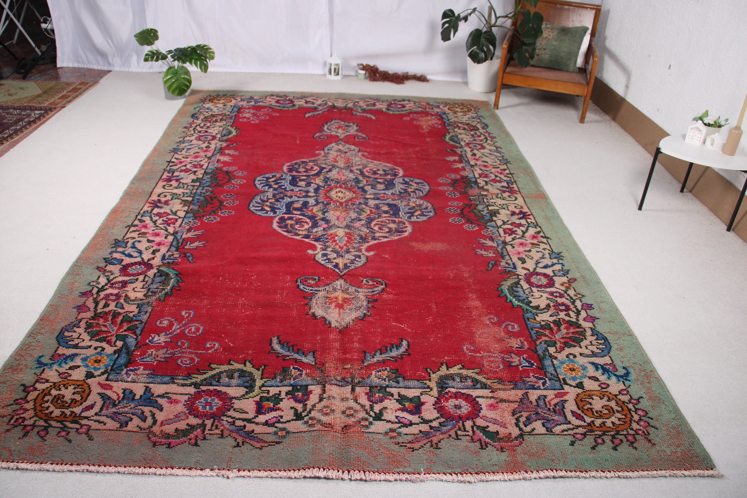 Salon Halıları, Vintage Halılar, Geometrik Halılar, Salon Halısı, 7,2x11,3 ft Büyük Boy Halı, Salon Halıları, Türk Halıları, Havalı Halı, Kırmızı Anadolu Halıları