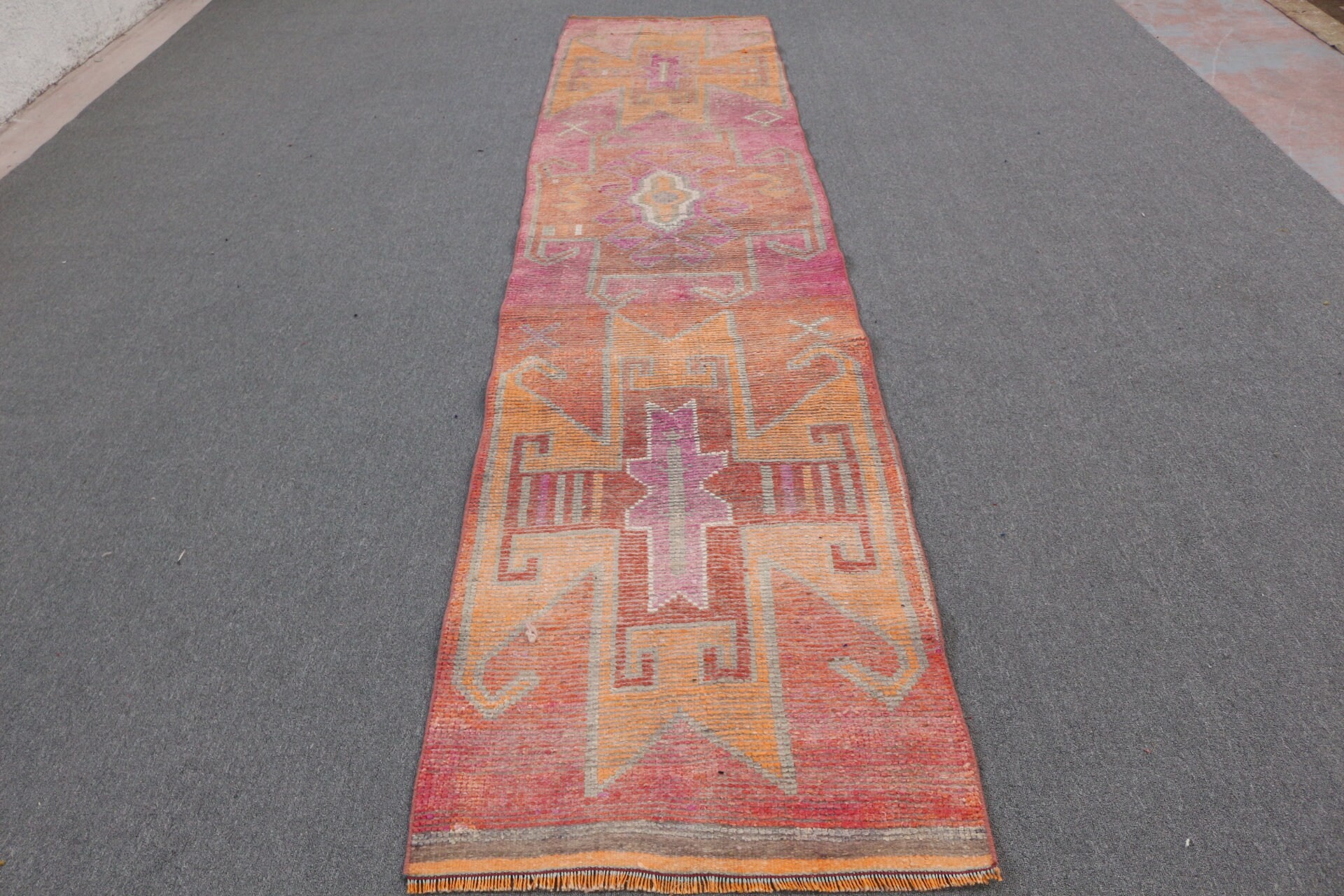 Corridor Rugs, Turkish Rugs, Stair Rug, Vintage Rugs, Boho Rug, Home Decor Rug, Anatolian Rug, Orange  2.7x12.4 ft Runner Rug