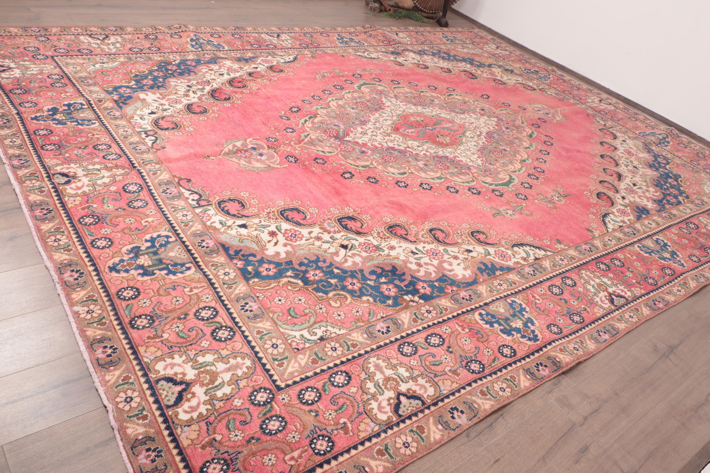 Turkish Rug, Salon Rugs, Floor Rug, Dining Room Rug, Vintage Rug, Turkey Rug, Pink Luxury Rugs, Handwoven Rug, 9.7x12.6 ft Oversize Rugs