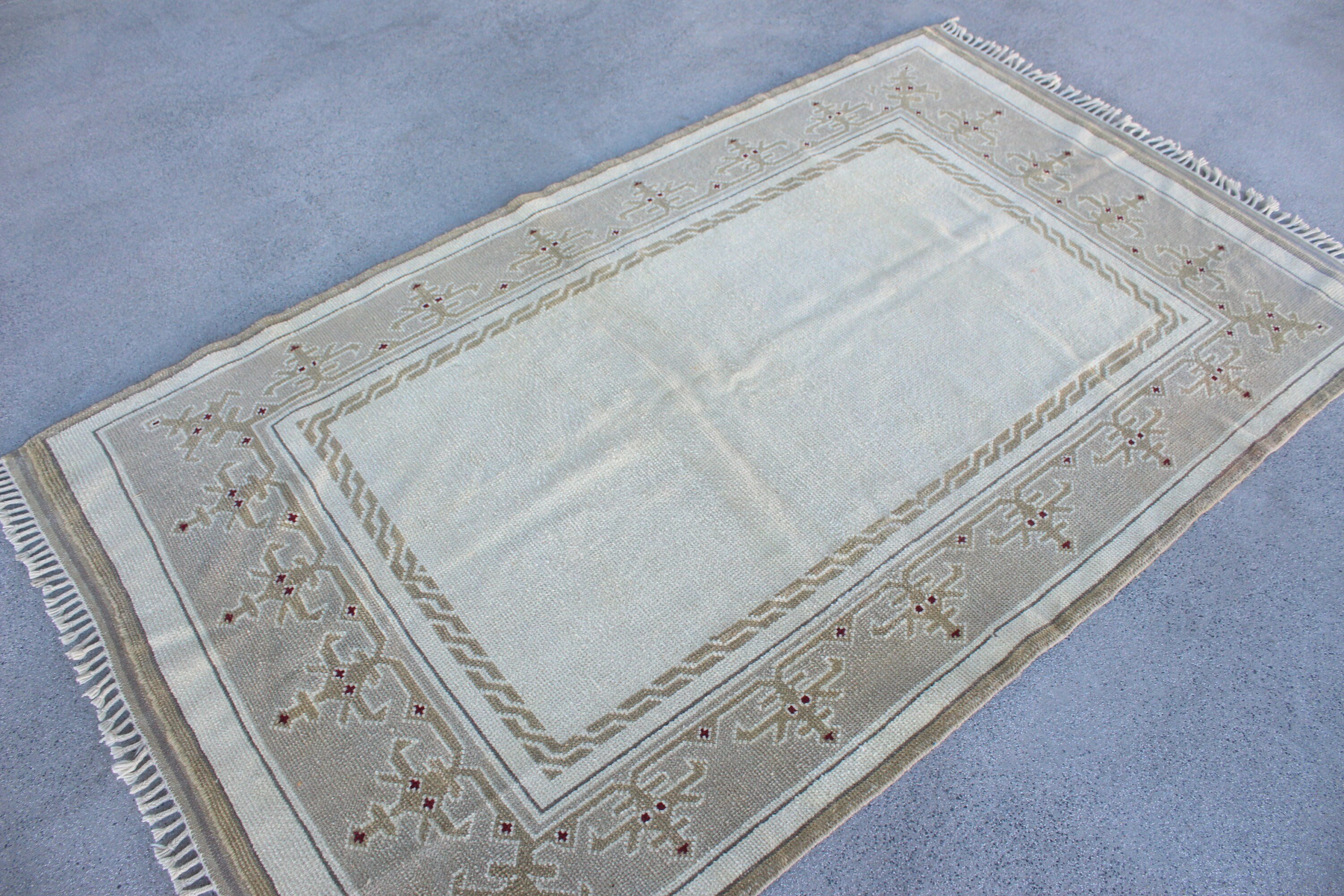 Vintage Halılar, Yatak Odası Halısı, Yün Halı, İç Mekan Halıları, 4.2x7.1 ft Alan Halısı, Yatak Odası Halıları, Bej Oushak Halıları, Türk Halısı, Ev Dekor Halısı