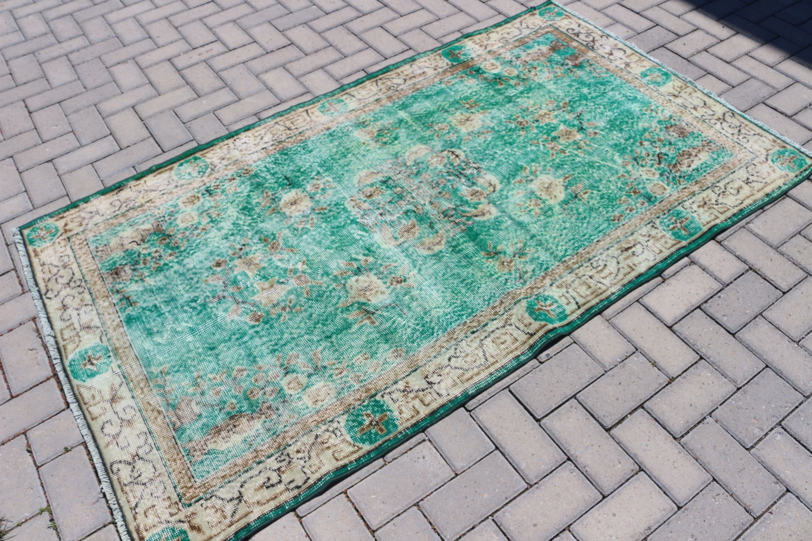 Bedroom Rugs, Green Moroccan Rugs, Oriental Rug, Art Rug, Vintage Rug, Dining Room Rugs, 3.8x6.5 ft Area Rug, Turkish Rugs, Kitchen Rugs