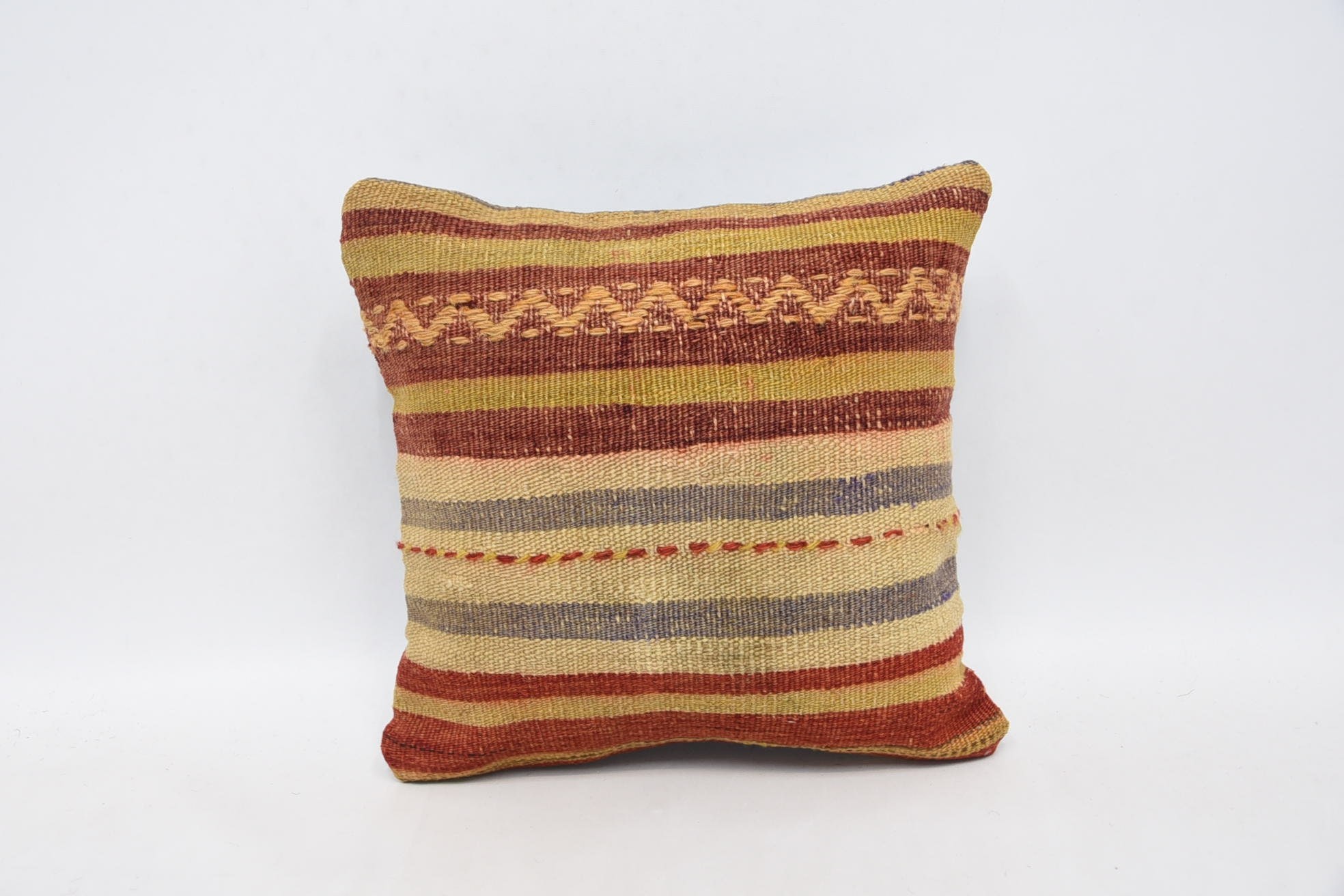 Antique Pillows, Handmade Kilim Cushion, Decorative Bolster Cushion Case, 12"x12" Red Pillow Case, Home Decor Pillow, Muted Pillow