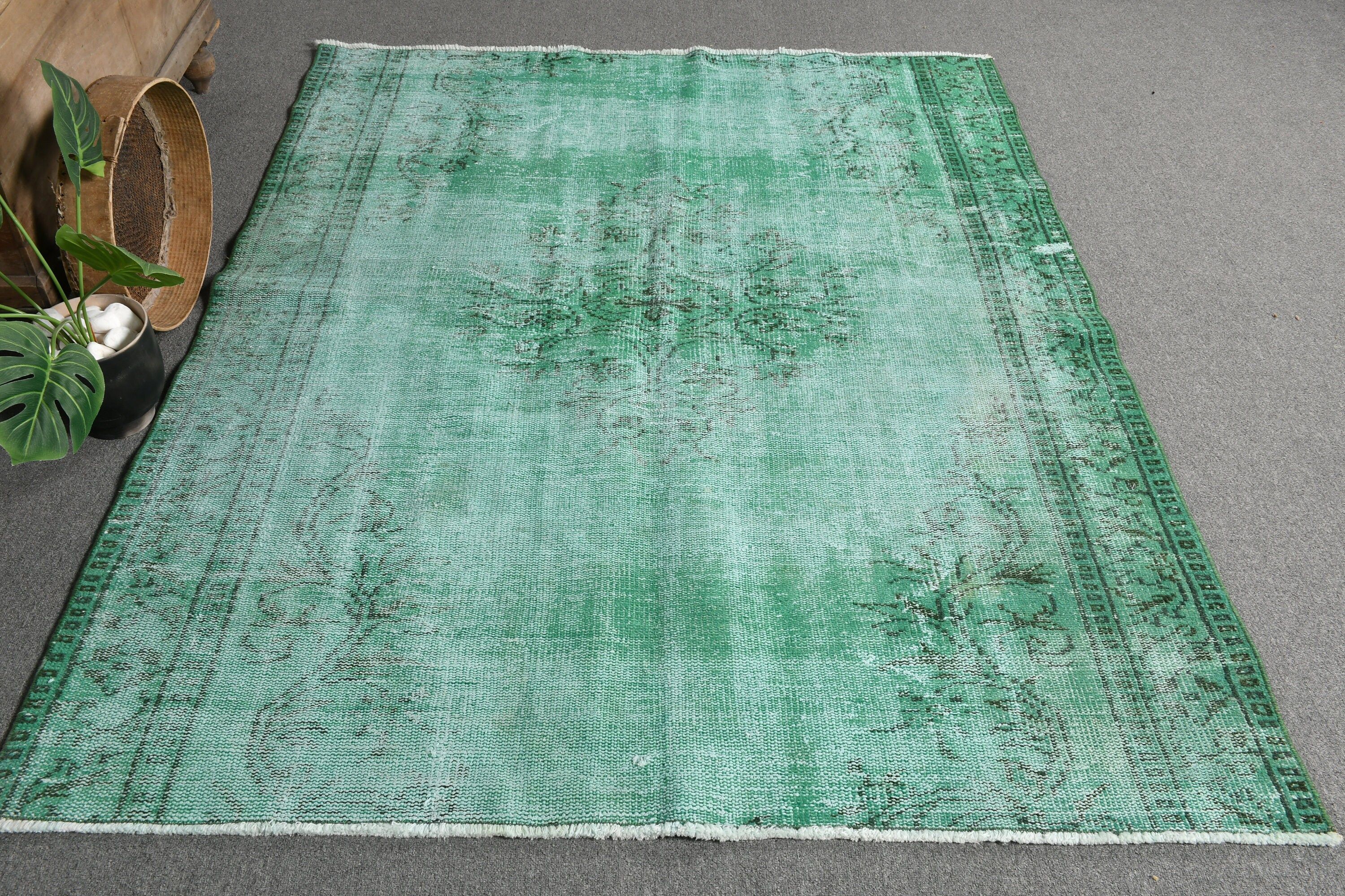 Yemek Odası Halıları, Yeşil Yer Halıları, Vintage Halı, 5x6,4 ft Alan Halısı, Soluk Halı, Türk Halıları, Mutfak Halısı, Yemek Odası Halısı, Anadolu Halısı