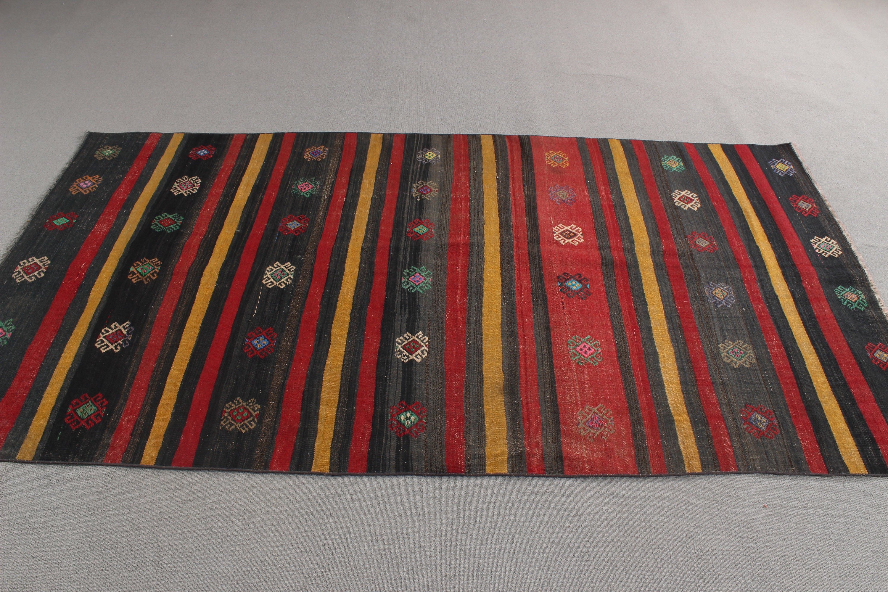 Aztek Halısı, Bildiri Halısı, 4.2x7.6 ft Alan Halısı, Vintage Halılar, Çocuk Halısı, Türk Halıları, Sarı Geometrik Halı, Yün Halı, Kilim, Yatak Odası Halıları