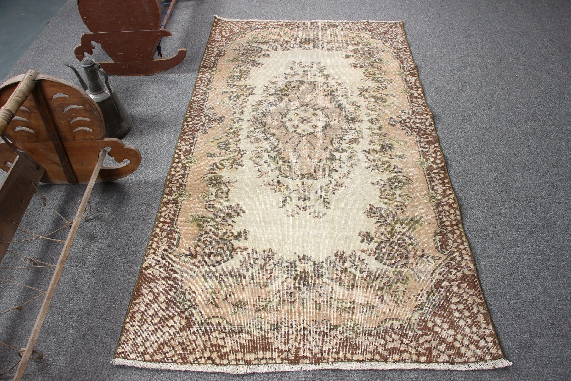 Ev Dekor Halısı, Yemek Odası Halısı, 3,7x6,7 ft Alan Halısı, Vintage Halı, Türk Halısı, Kabile Halısı, Bej Soğuk Halı, Yatak Odası Halıları