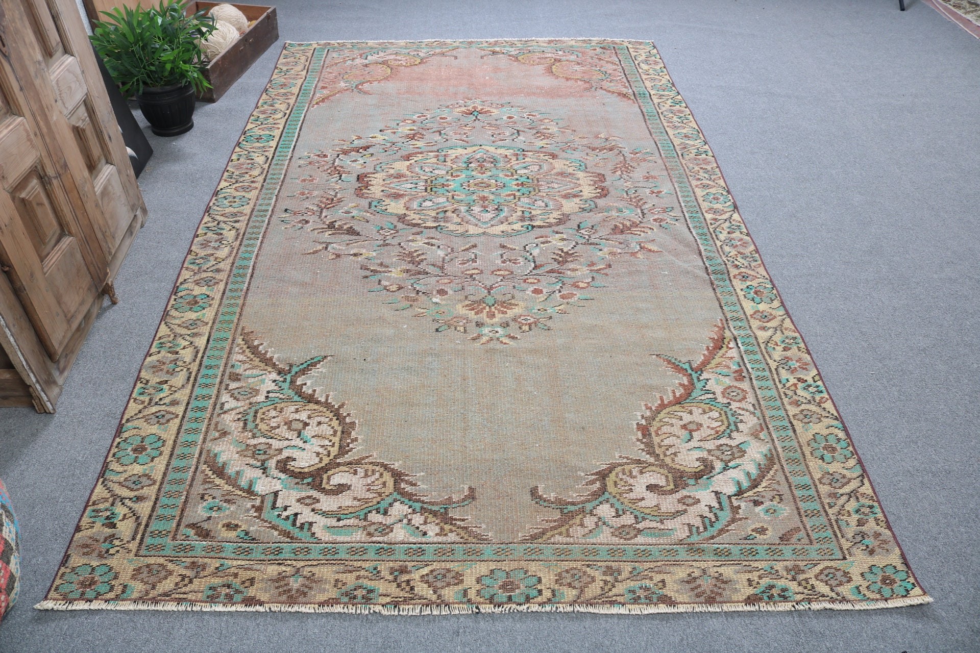 Yatak Odası Halıları, 5.4x9.4 ft Büyük Halılar, Yün Halı, Yeşil Antika Halılar, Hindi Halısı, Büyük Vintage Halılar, Lüks Halı, Vintage Halı, Türk Halısı