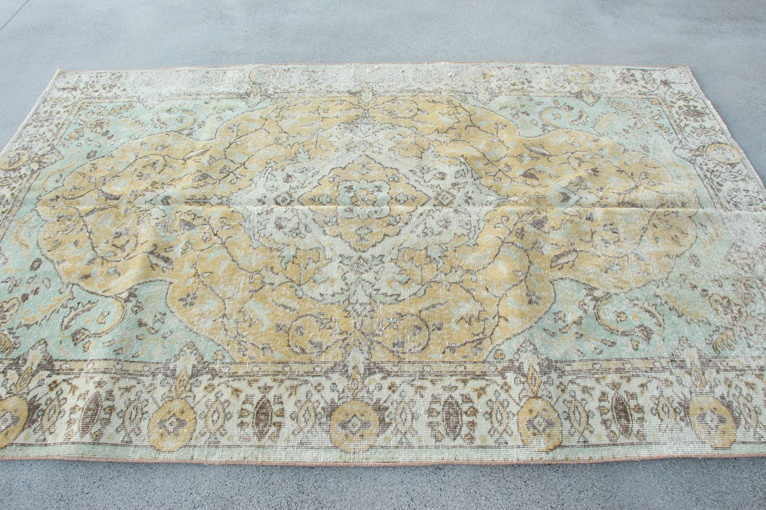 Büyük Boho Halılar, Türk Halısı, Vintage Halılar, Büyük Vintage Halılar, Ev Dekorasyonu Halıları, Yeşil Açıklama Halısı, 5.5x8.5 ft Büyük Halı, Geometrik Halı