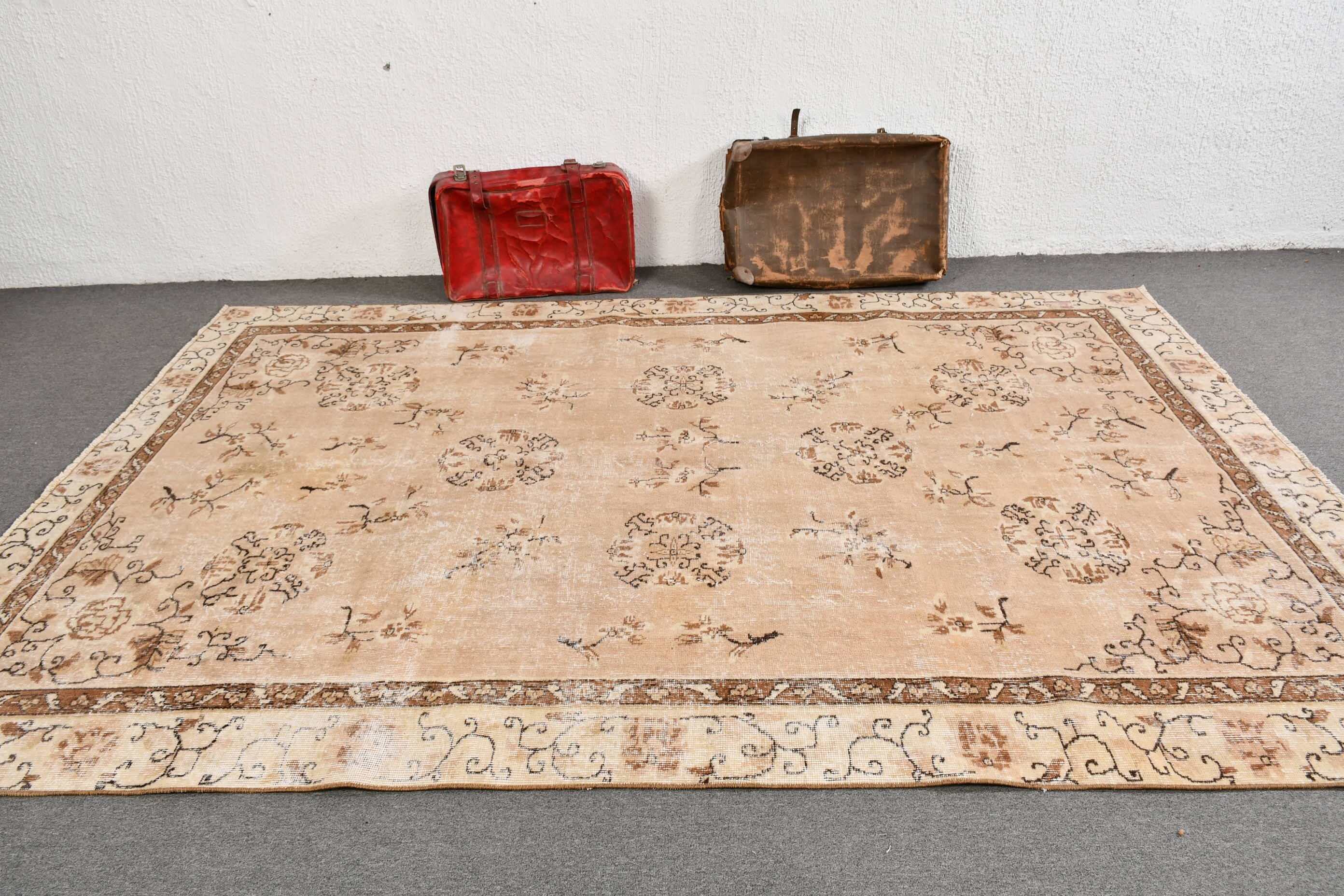 Salon Rugs, Moroccan Rug, Beige Kitchen Rug, Antique Rugs, Turkey Rug, Vintage Rugs, 6.8x10.1 ft Large Rug, Living Room Rug, Turkish Rugs