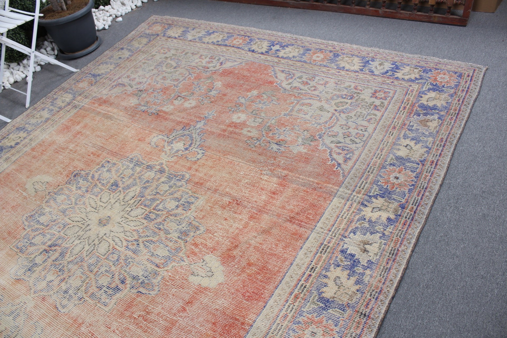 Red Floor Rug, Living Room Rugs, Oushak Rugs, Dining Room Rug, Pale Rug, Vintage Rug, Turkish Rug, Antique Rug, 7.5x10.8 ft Oversize Rug