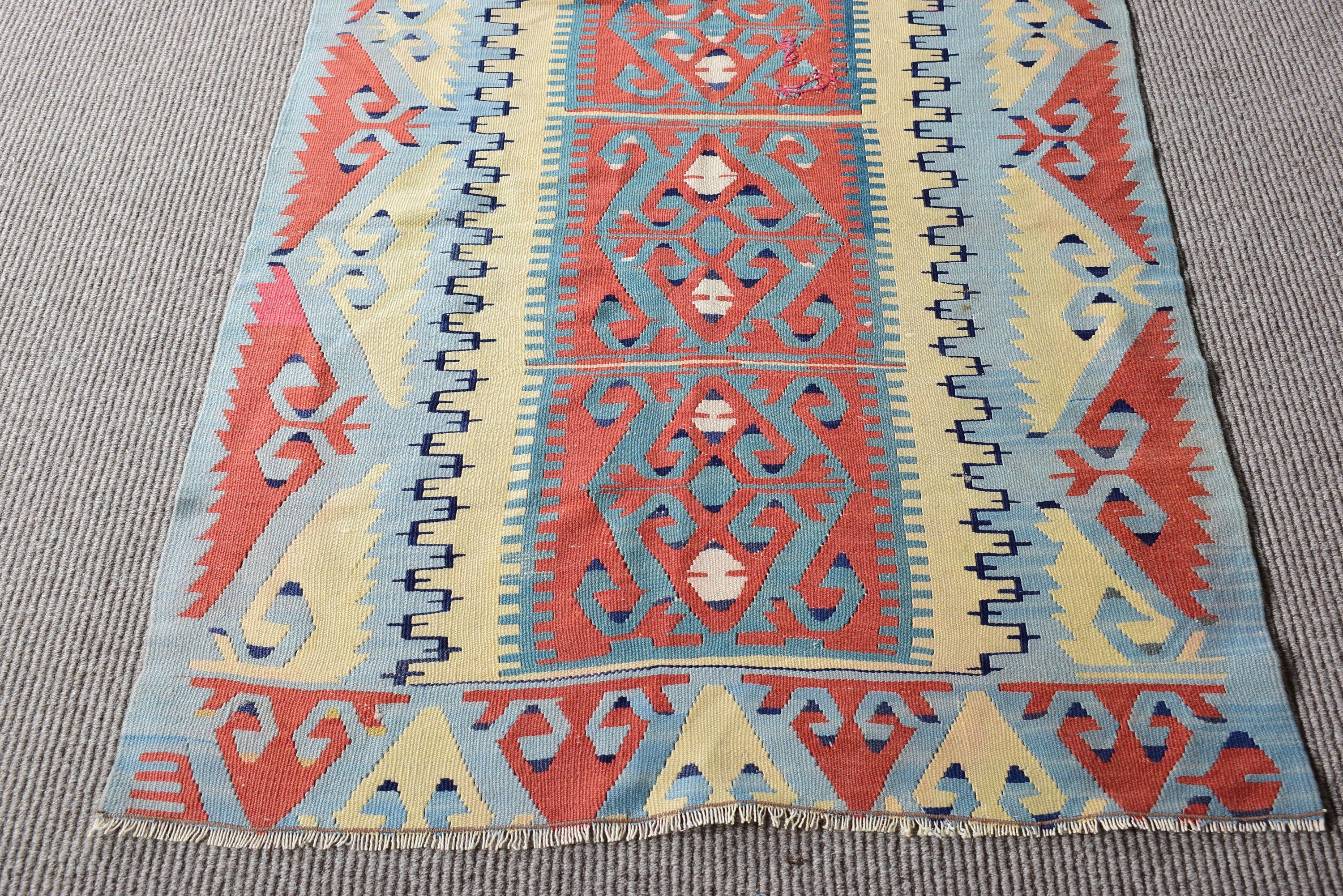 Kilim, Bath Rug, Orange Antique Rugs, 3x4.3 ft Small Rugs, Entry Rug, Floor Rug, Turkish Rug, Home Decor Rugs, Antique Rug, Vintage Rug