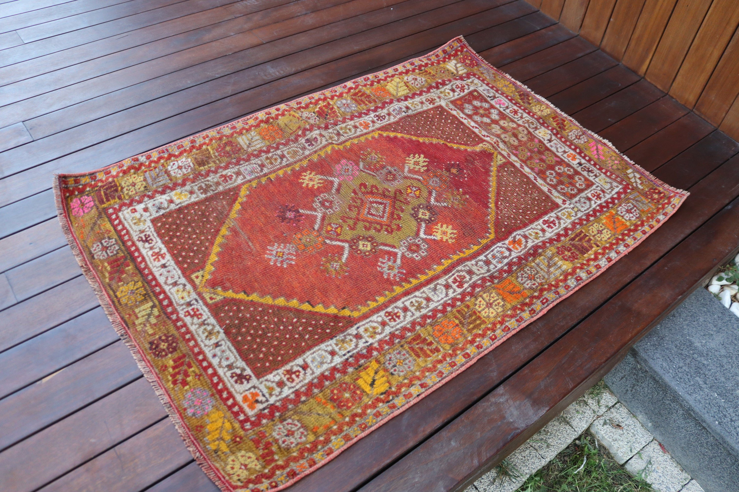 Türk Halısı, Estetik Halı, Oryantal Halılar, Vintage Halılar, Kırmızı Yün Halılar, Duvara Asılı Halılar, 2.8x4.1 ft Küçük Halı, Boho Halılar, Küçük Boho Halılar