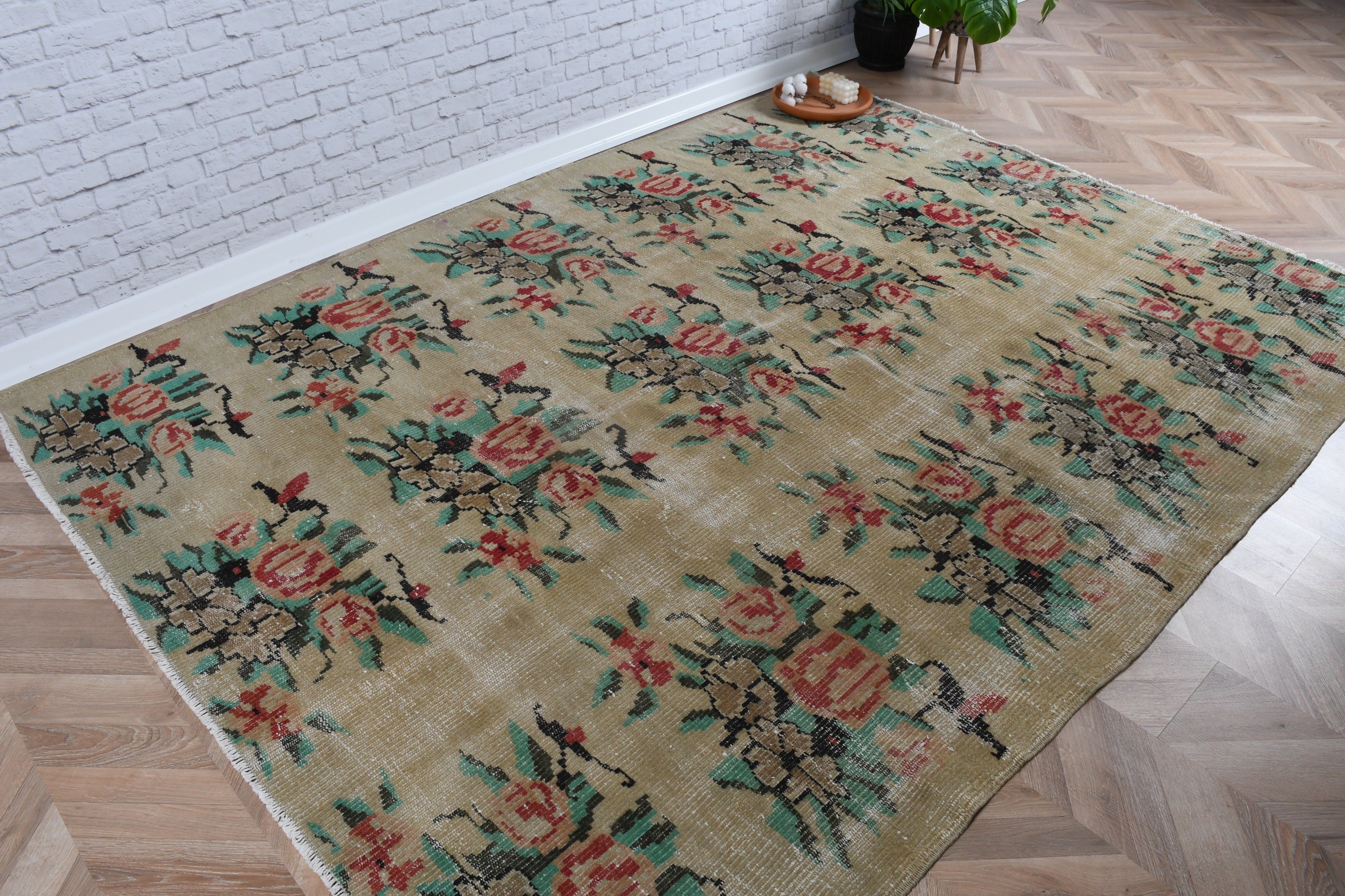 Bedroom Rug, Floor Rug, Large Oushak Rugs, Vintage Rugs, 6.2x8 ft Large Rugs, Bronze Wool Rugs, Bohemian Rugs, Large Boho Rugs, Turkish Rug