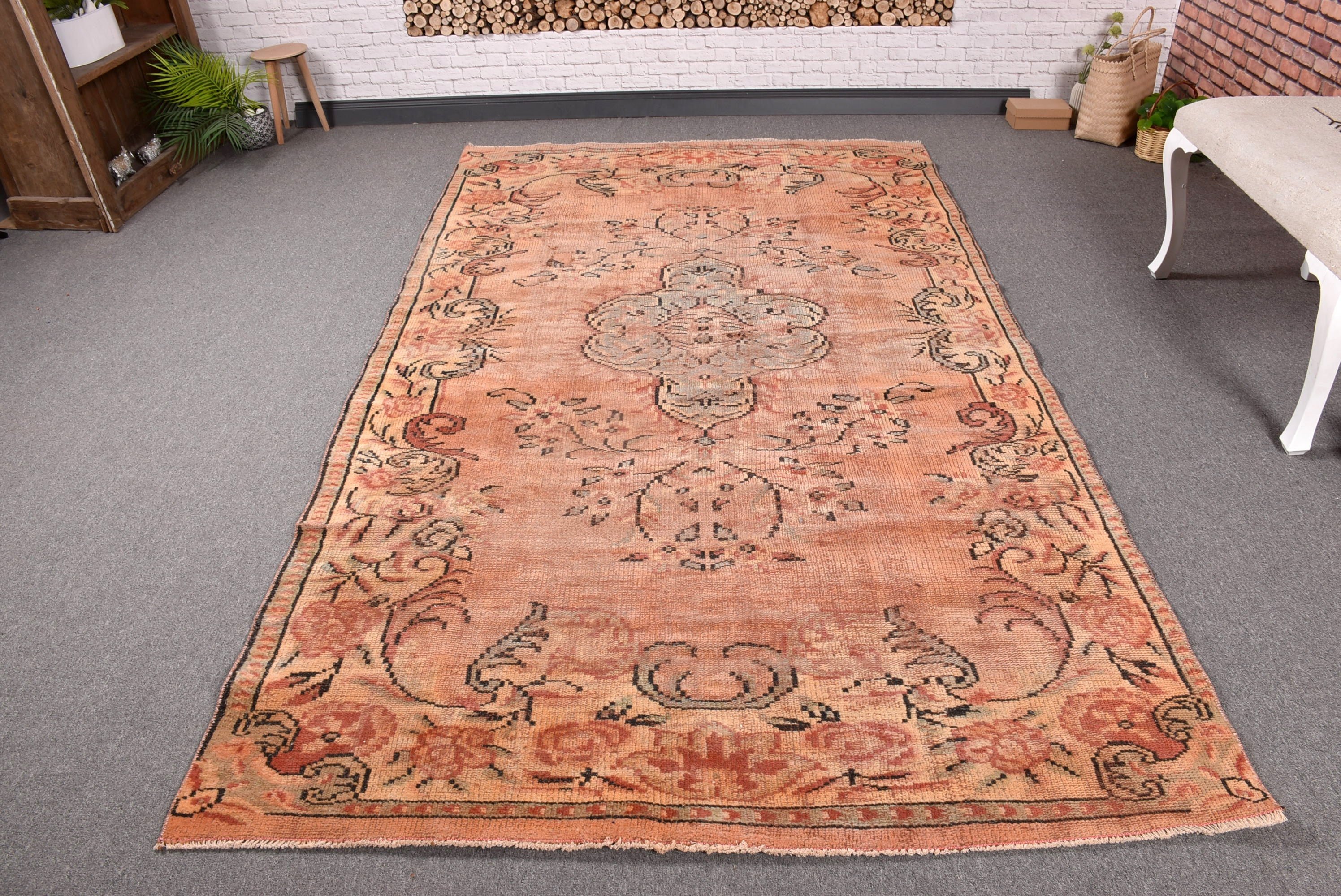 Large Vintage Rug, Vintage Rug, Boho Rug, Moroccan Rug, 5.1x9.1 ft Large Rug, Turkish Rugs, Salon Rug, Orange Statement Rugs, Kitchen Rugs