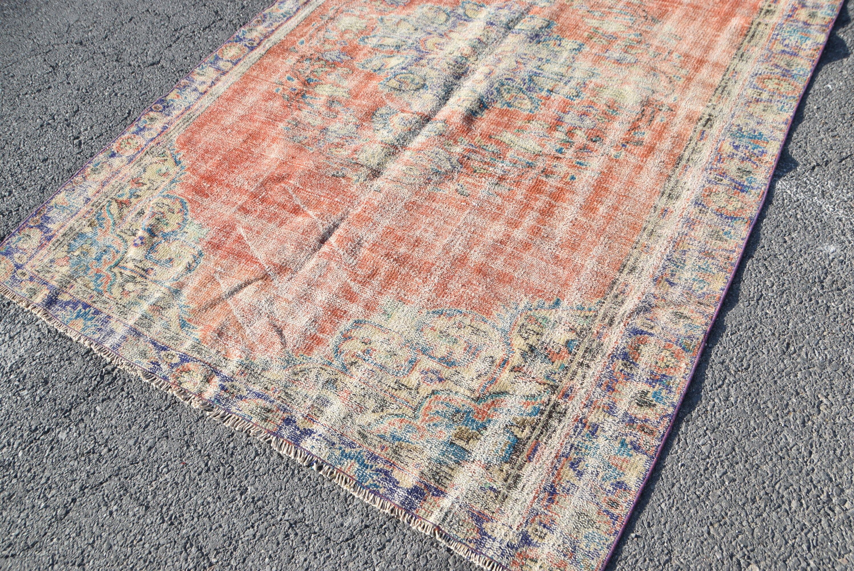 Antique Rug, Rugs for Bedroom, Orange Bedroom Rug, Vintage Rug, Old Rug, Dining Room Rug, Turkish Rug, 5.6x8.4 ft Large Rug