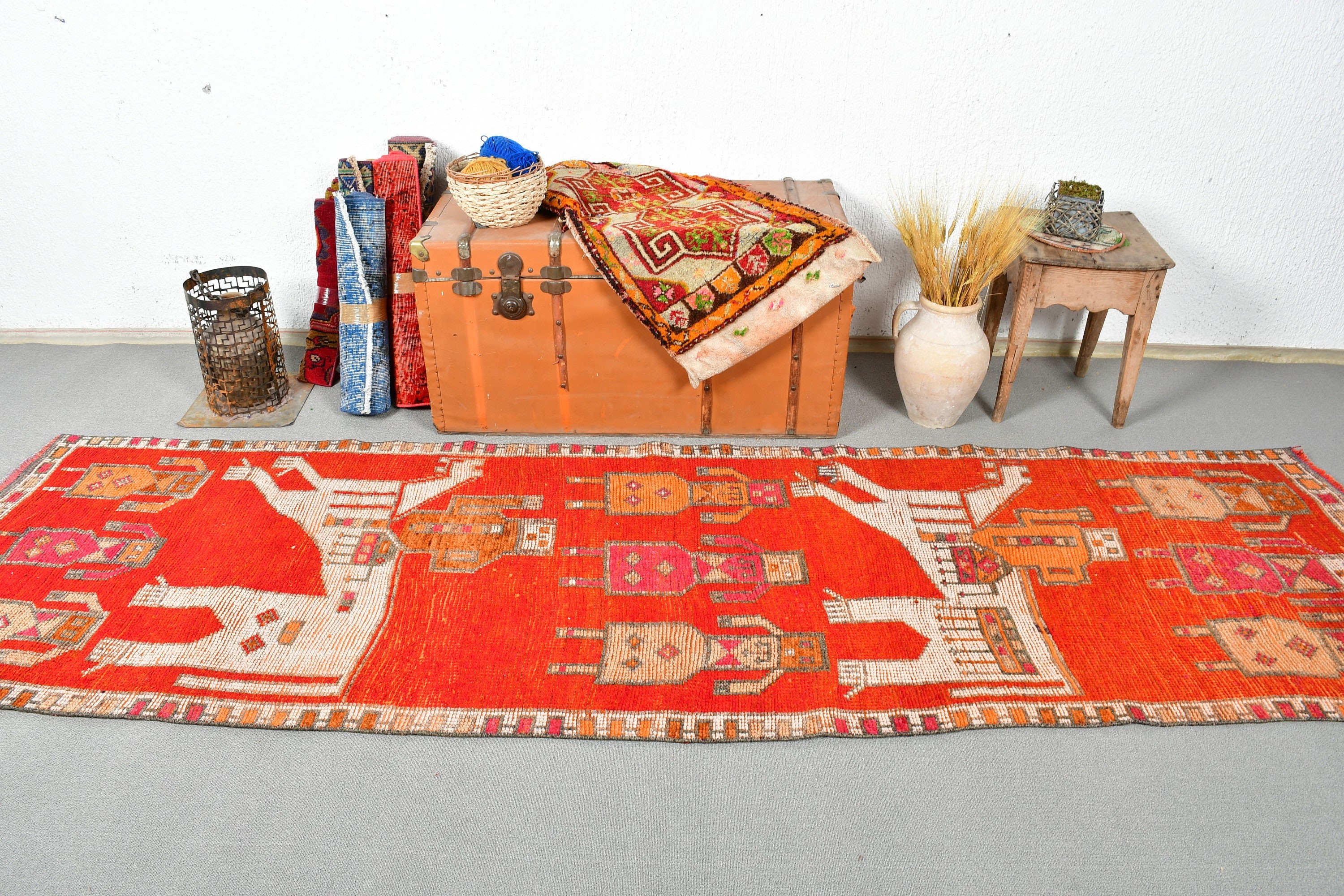 Vintage Rugs, Turkish Rugs, Red Floor Rug, 2.9x10.4 ft Runner Rug, Bedroom Rug, Boho Rugs, Kitchen Rugs, Corridor Rug, Rugs for Kitchen