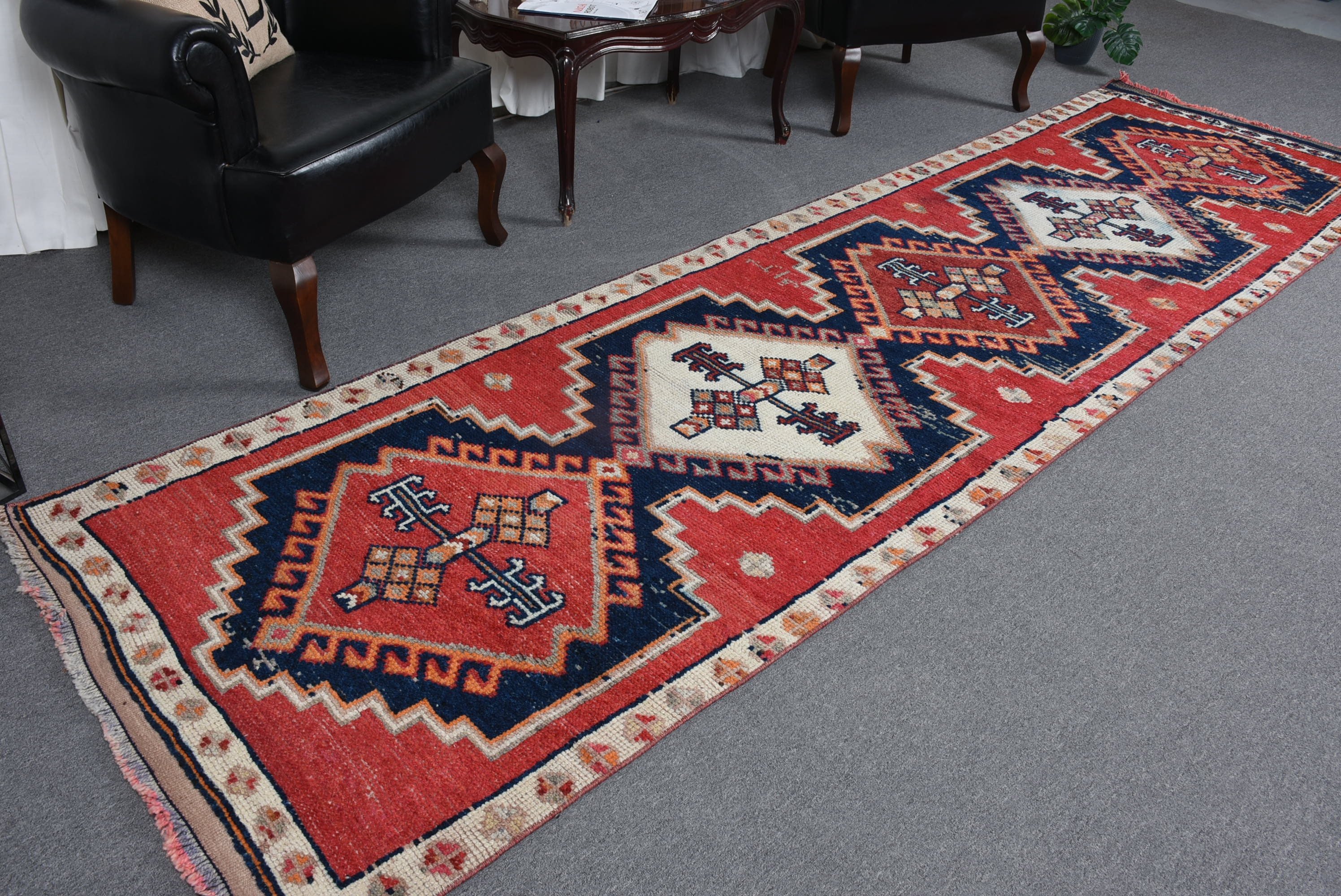 Office Rug, 3.3x11.6 ft Runner Rugs, Red Anatolian Rugs, Corridor Rugs, Vintage Rug, Hallway Rug, Bedroom Rug, Turkish Rug