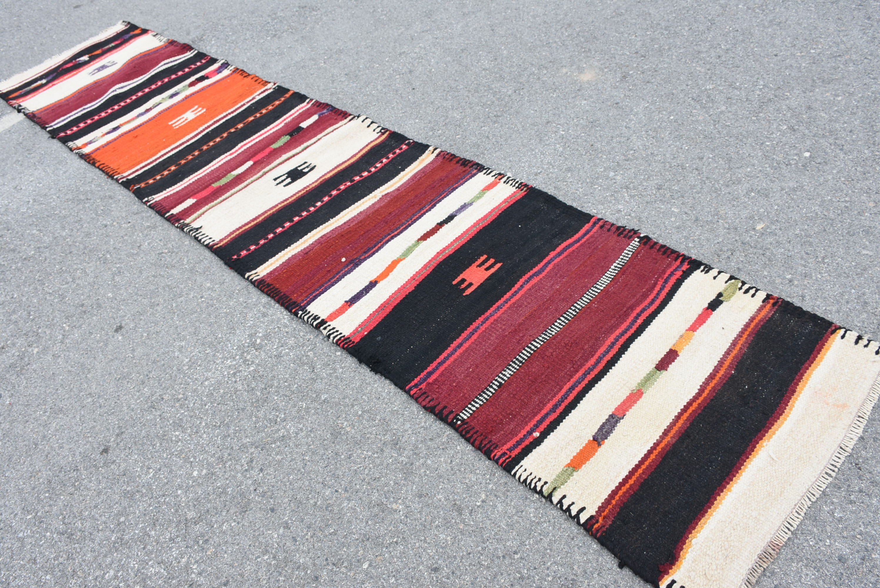 Hallway Rug, 2.8x13.2 ft Runner Rug, Kilim, Kitchen Rug, Cool Rugs, Rugs for Kitchen, Vintage Rug, Turkish Rug, Pale Rug, Black Floor Rugs