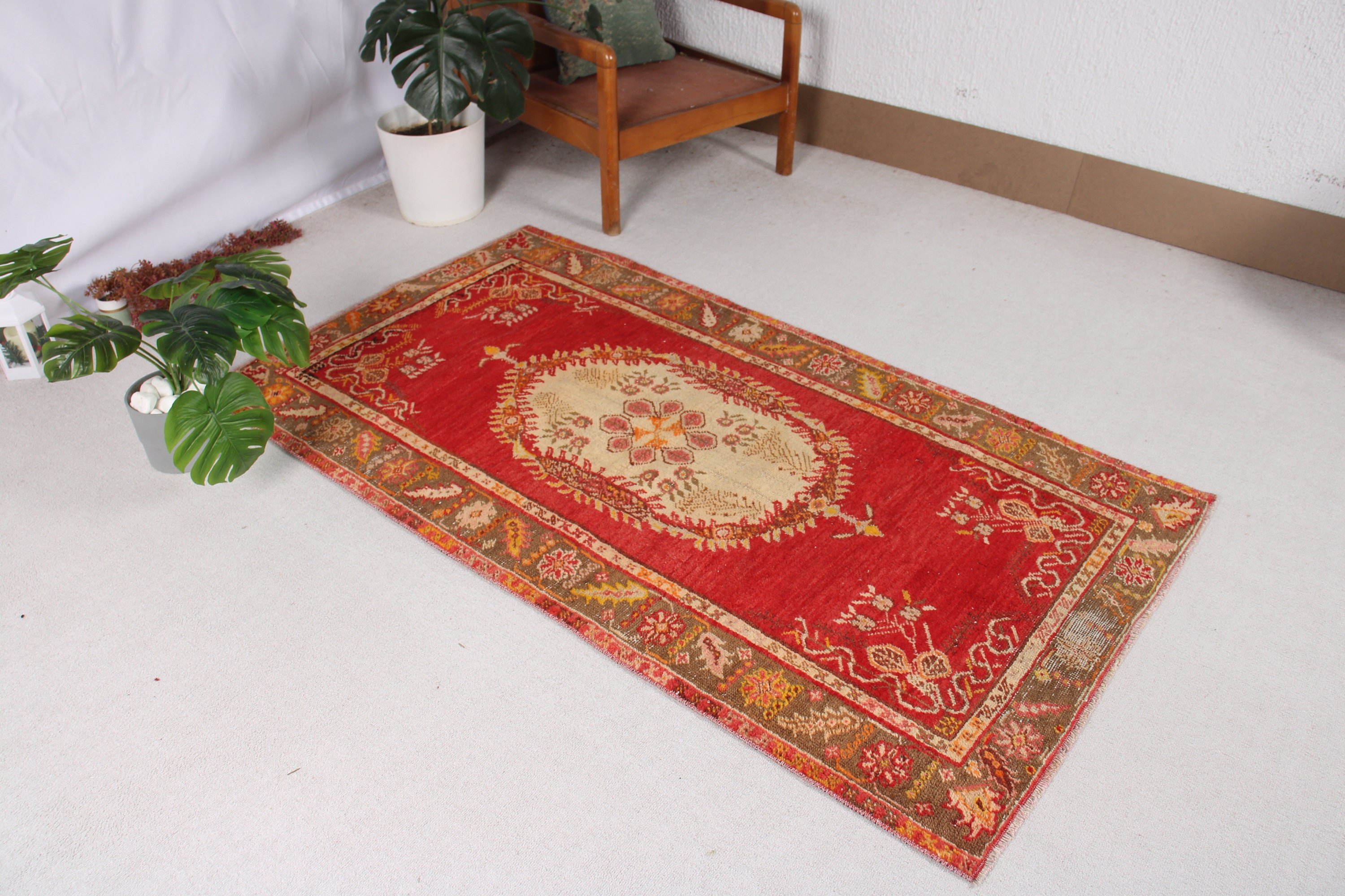 Turkish Rugs, Kitchen Rugs, 3.3x5.9 ft Accent Rug, Vintage Rug, Rugs for Kitchen, Antique Rug, Red Antique Rug, Wool Rugs, Bedroom Rug