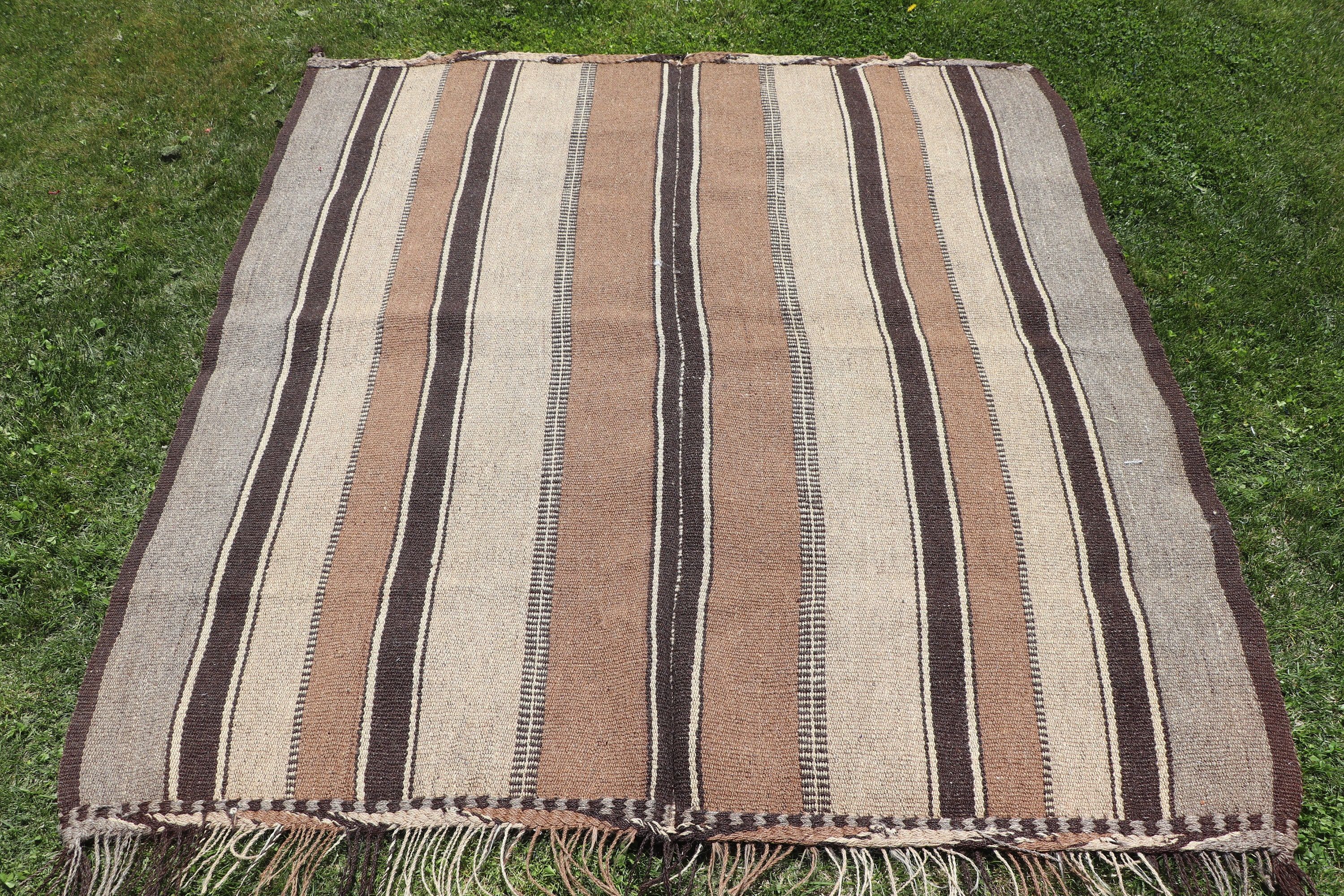 Türk Halıları, Bej Oryantal Halılar, Mutfak Halısı, İç Mekan Halısı, Vintage Halı, 5.2x5.5 ft Alan Halısı, Ev Dekorasyonu Halıları, Kilim, Yemek Odası Halısı