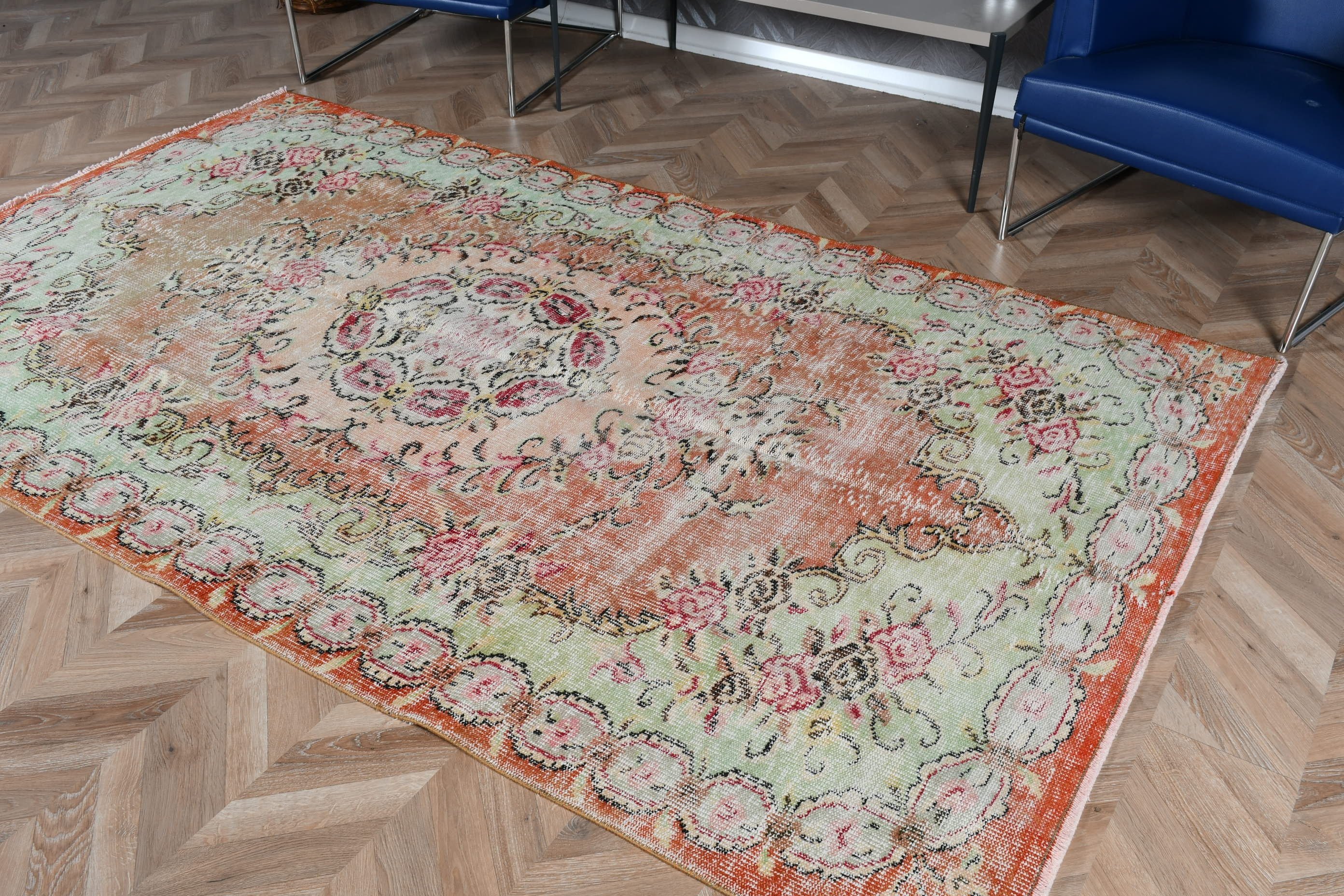 Vintage Halılar, Turuncu Oryantal Halılar, Sanat Halısı, Oturma Odası Halıları, Salon Halısı, Yatak Odası Halısı, Türk Halısı, Mutfak Halıları, 5,2x8,7 ft Büyük Halılar