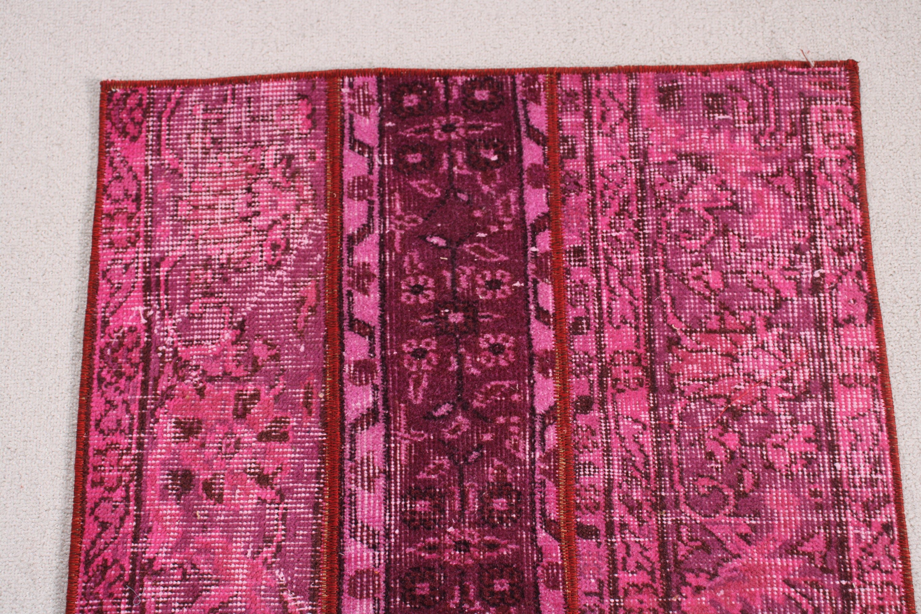 Wool Rug, Bedroom Rugs, 2.1x3.9 ft Small Rugs, Turkish Rug, Car Mat Rug, Pink Oriental Rugs, Vintage Rug, Geometric Rug, Rugs for Bath