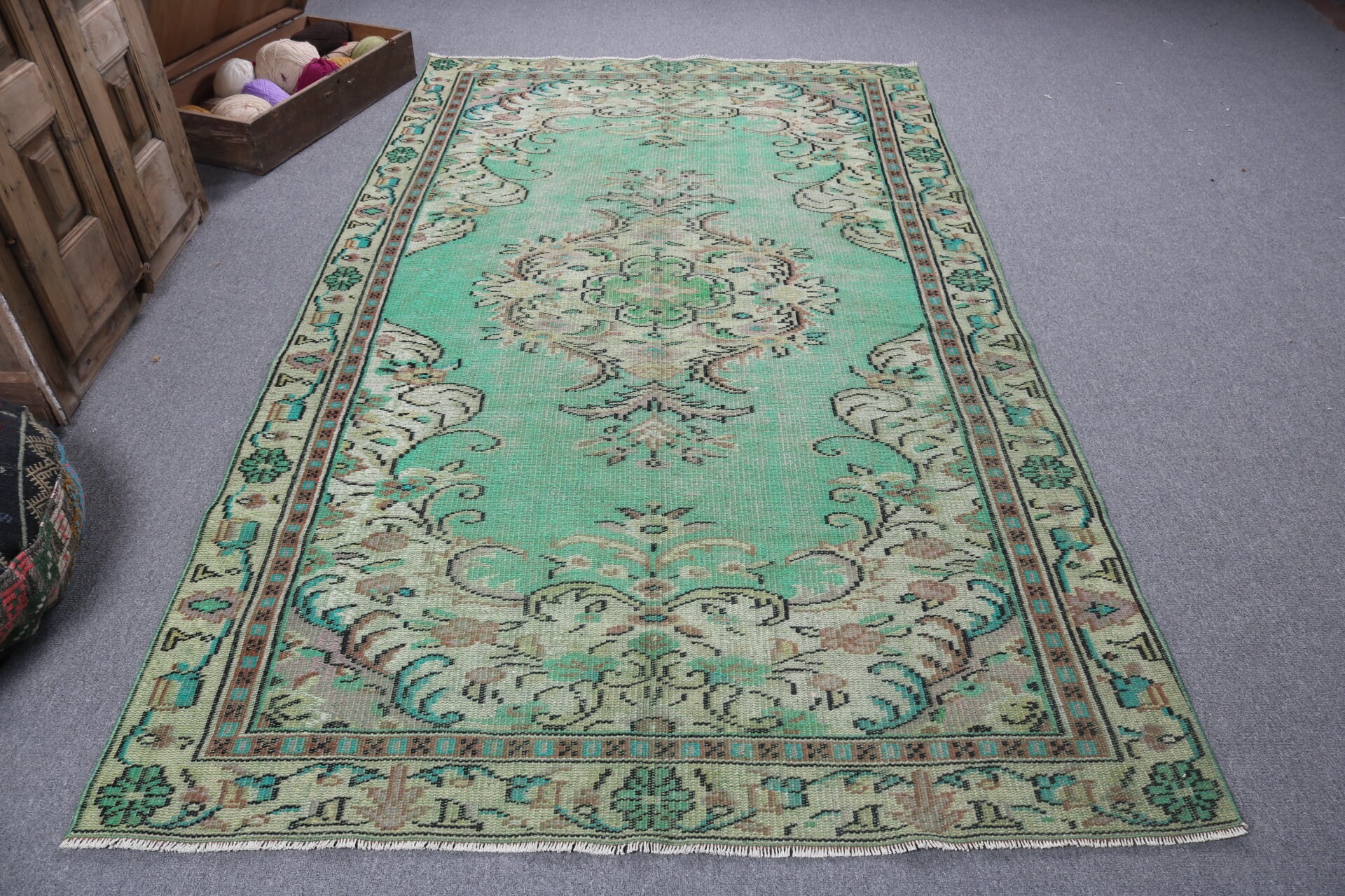 Türk Halısı, Vintage Halı, Ev Dekor Halısı, 5.2x8.7 ft Büyük Halı, Yer Halısı, Yatak Odası Halısı, Nötr Halılar, Salon Halıları, Yeşil Mutfak Halıları