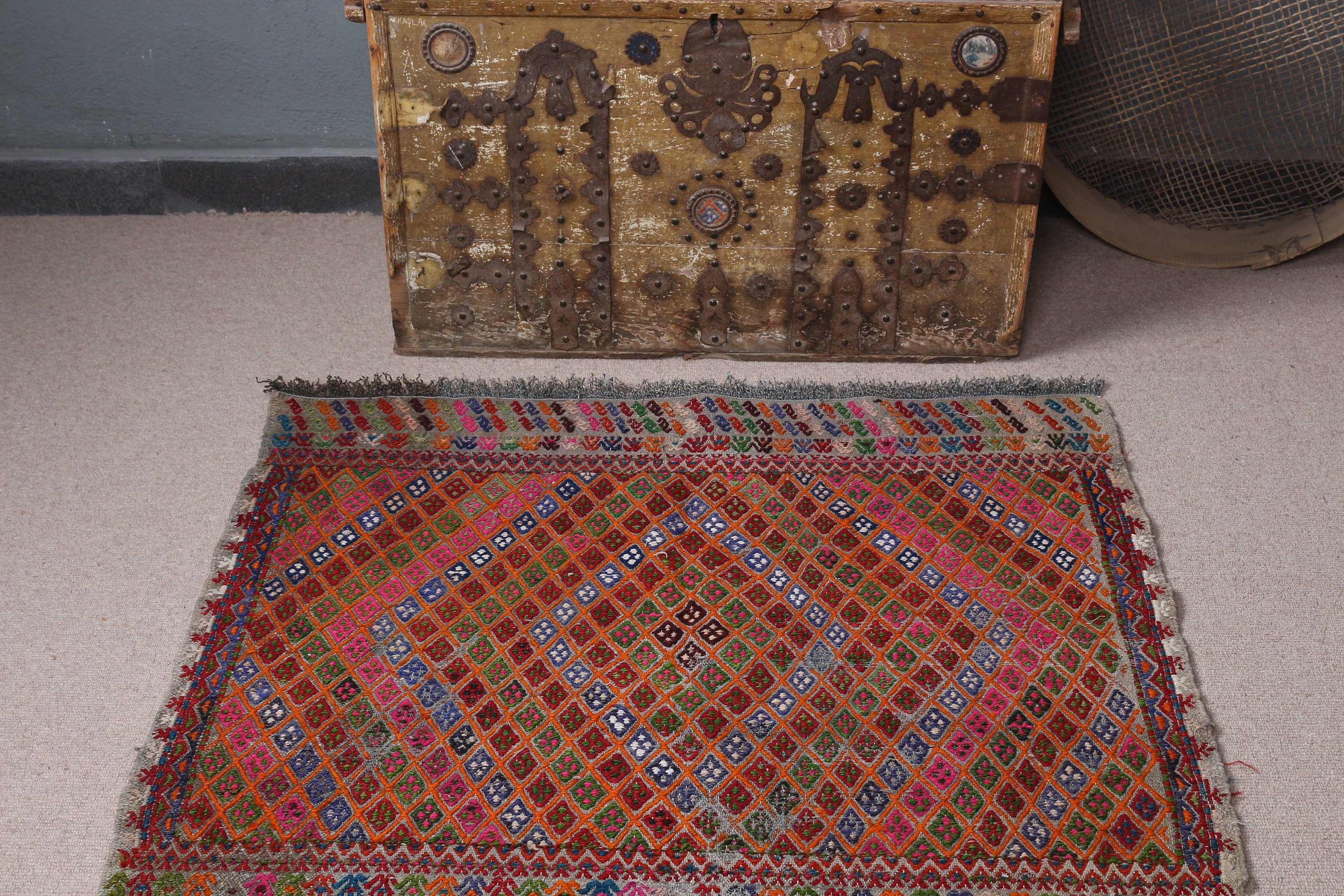 Türk Halısı, Kilim, Gökkuşağı 3x3.4 ft Küçük Halı, Kapı Paspası Halısı, Aztek Halısı, Vintage Halı, Mutfak Halıları, Çocuk Halıları, Oushak Halısı