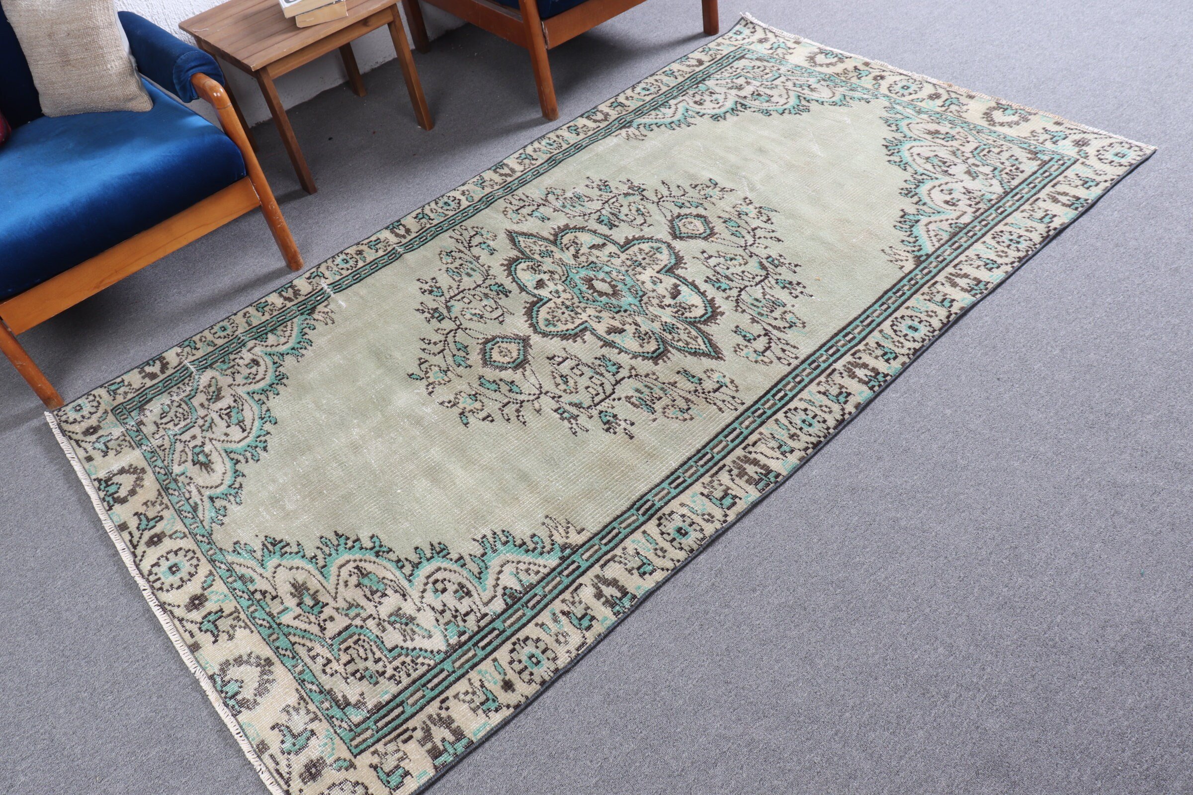 Living Room Rug, Vintage Rug, Cute Rug, 4.3x7.4 ft Area Rug, Green Bedroom Rug, Floor Rugs, Moroccan Rugs, Turkish Rug, Anatolian Rug