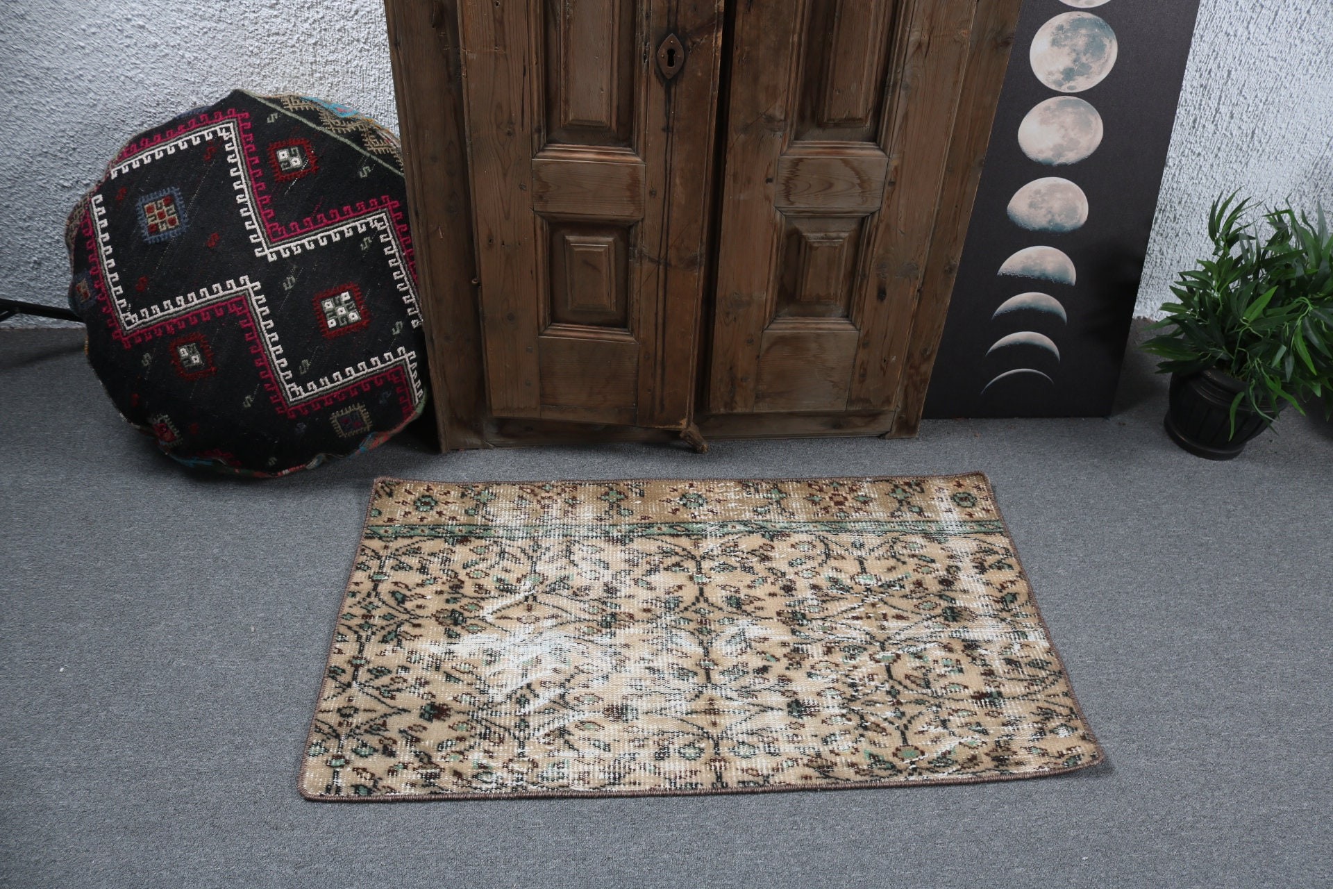 Araba Paspas Halısı, 2x3,5 ft Küçük Halı, Kahverengi Boho Halı, Vintage Halı, Türk Halısı, Araba Paspas Halıları, Yün Halı, Egzotik Halı, Yatak Odası Halısı, Banyo Halısı