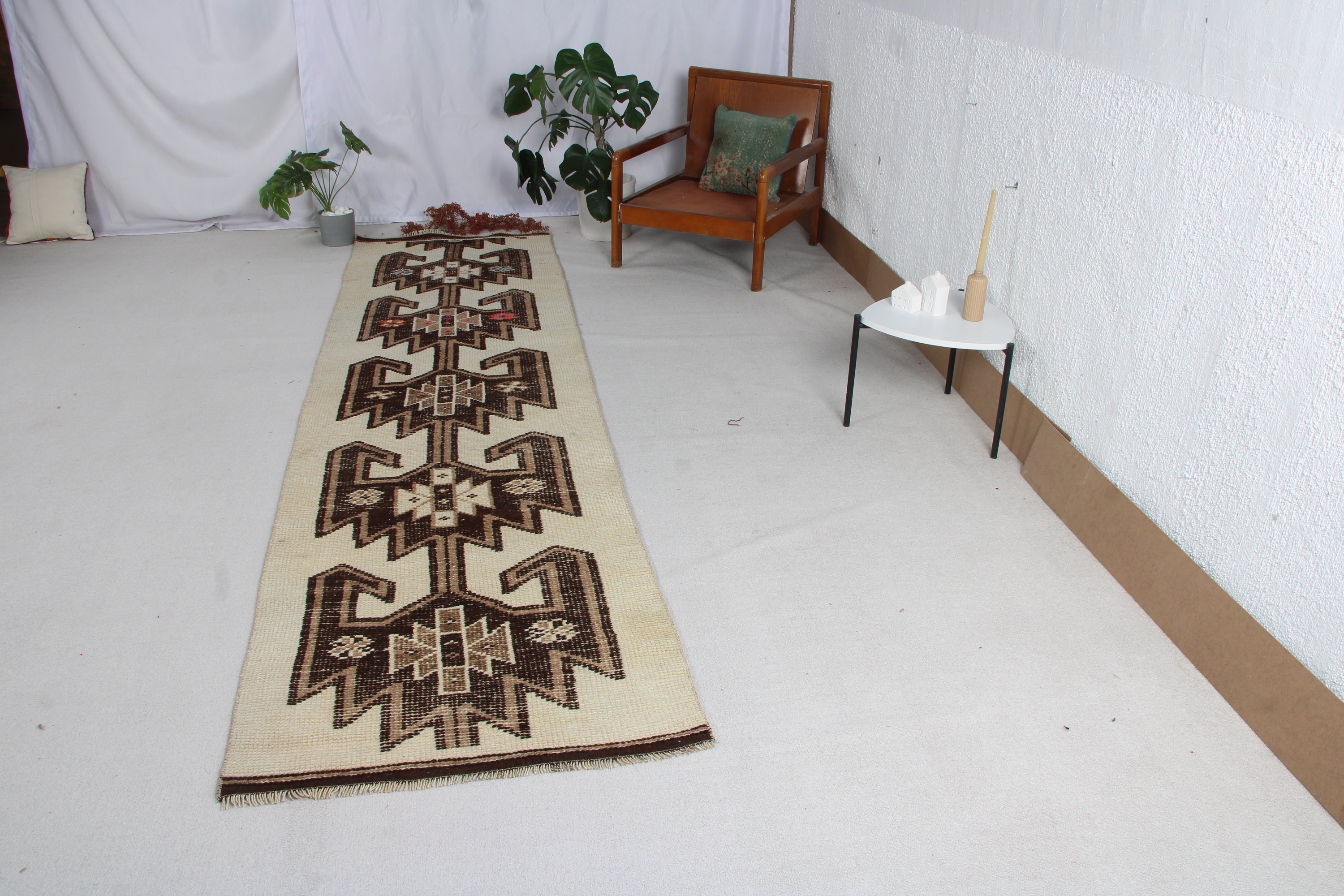 Beni Ourain Koşucu Halısı, Türk Halıları, Koridor Halısı, 3x11.5 ft Koşucu Halısı, Vintage Halı, El Dokuma Halılar, Kahverengi Lüks Halılar, Yatak Odası Halıları