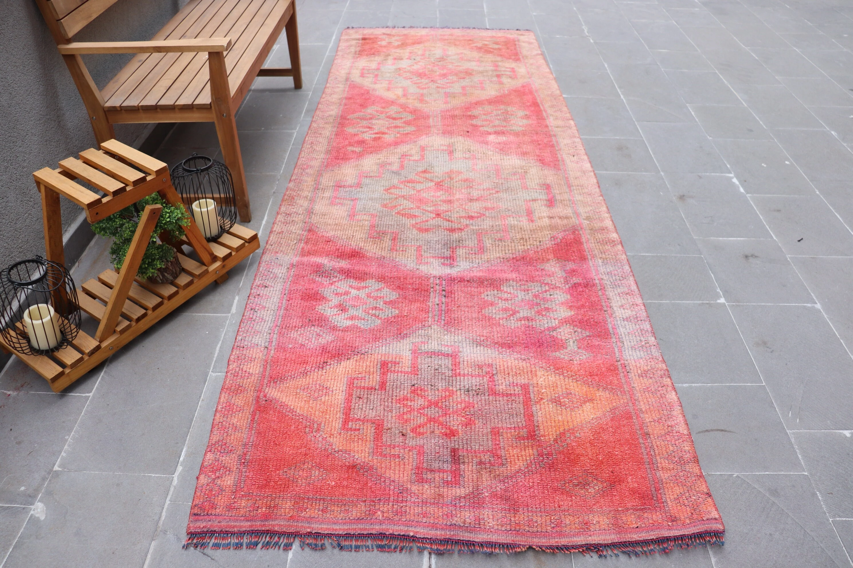 Pink Oriental Rug, 3.9x11.1 ft Runner Rugs, Kitchen Rug, Oushak Rug, Turkish Rugs, Stair Rug, Oriental Rug, Rugs for Runner, Vintage Rug
