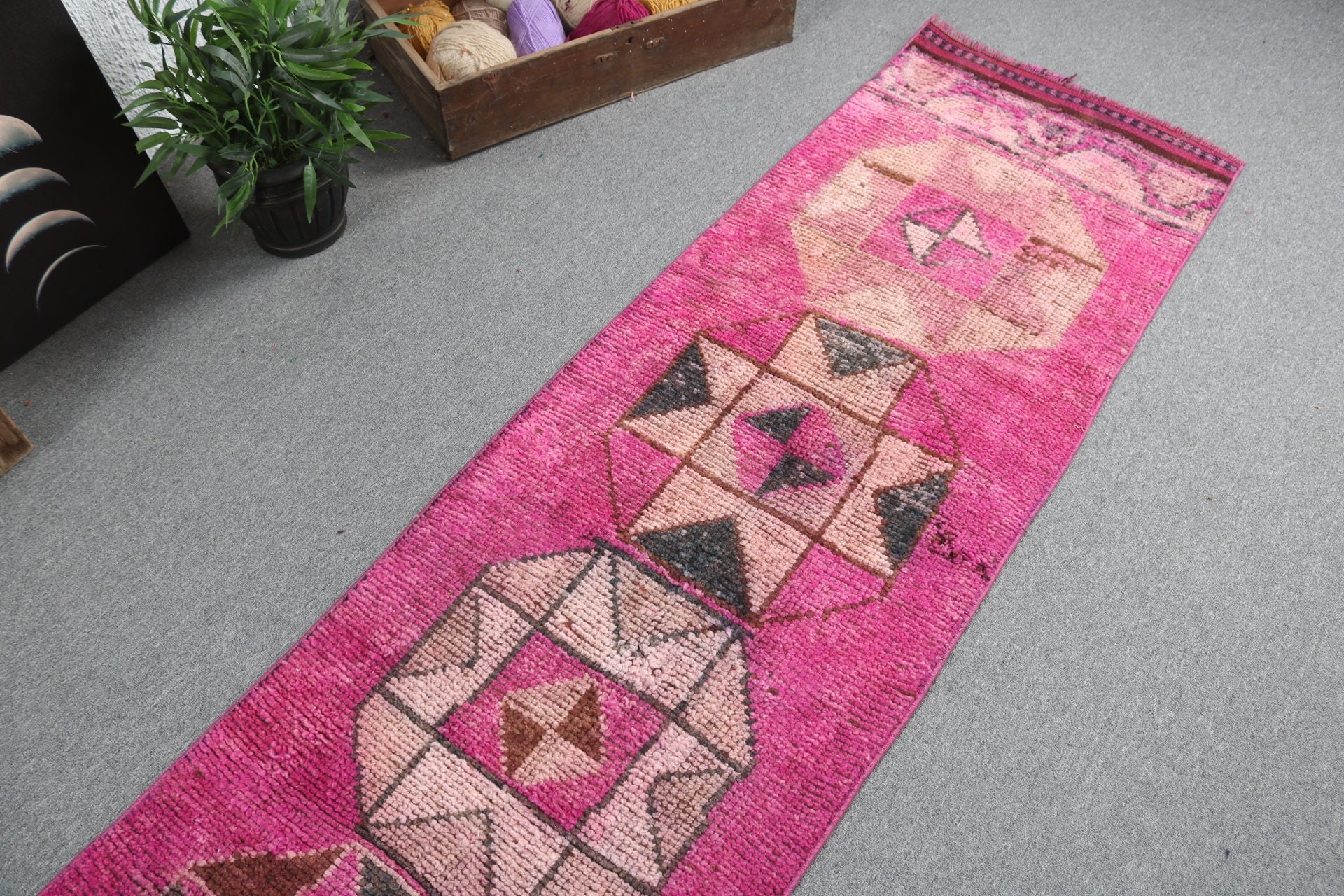 Turkish Rugs, Rugs for Runner, Wool Rug, Hallway Rugs, 2.2x12 ft Runner Rugs, Modern Rug, Corridor Rugs, Pink Cool Rug, Vintage Rug