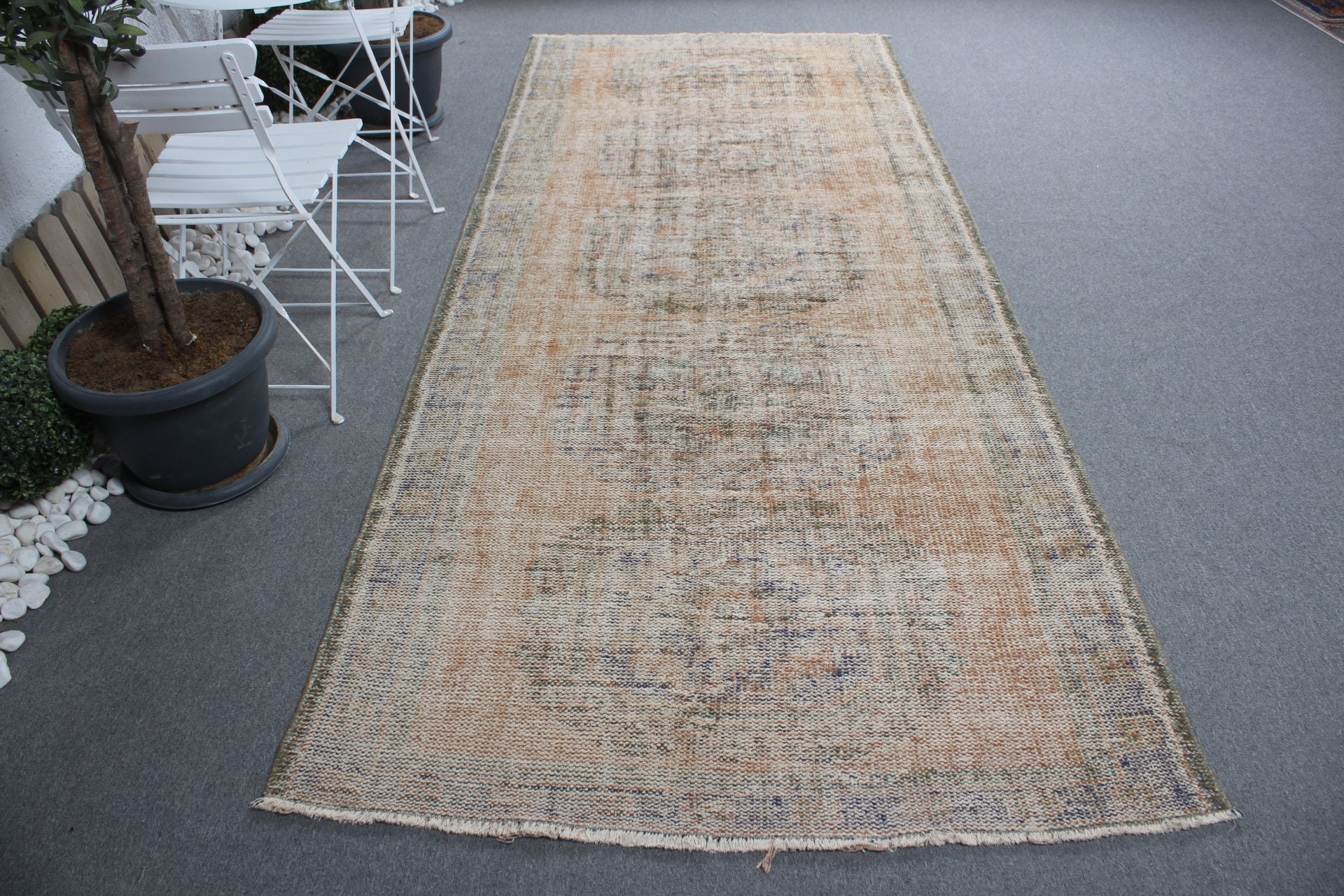 Vintage Rug, Salon Rug, Rugs for Dining Room, Orange Wool Rug, Floor Rug, Antique Rug, Turkish Rug, Living Room Rug, 4.5x11.2 ft Large Rug