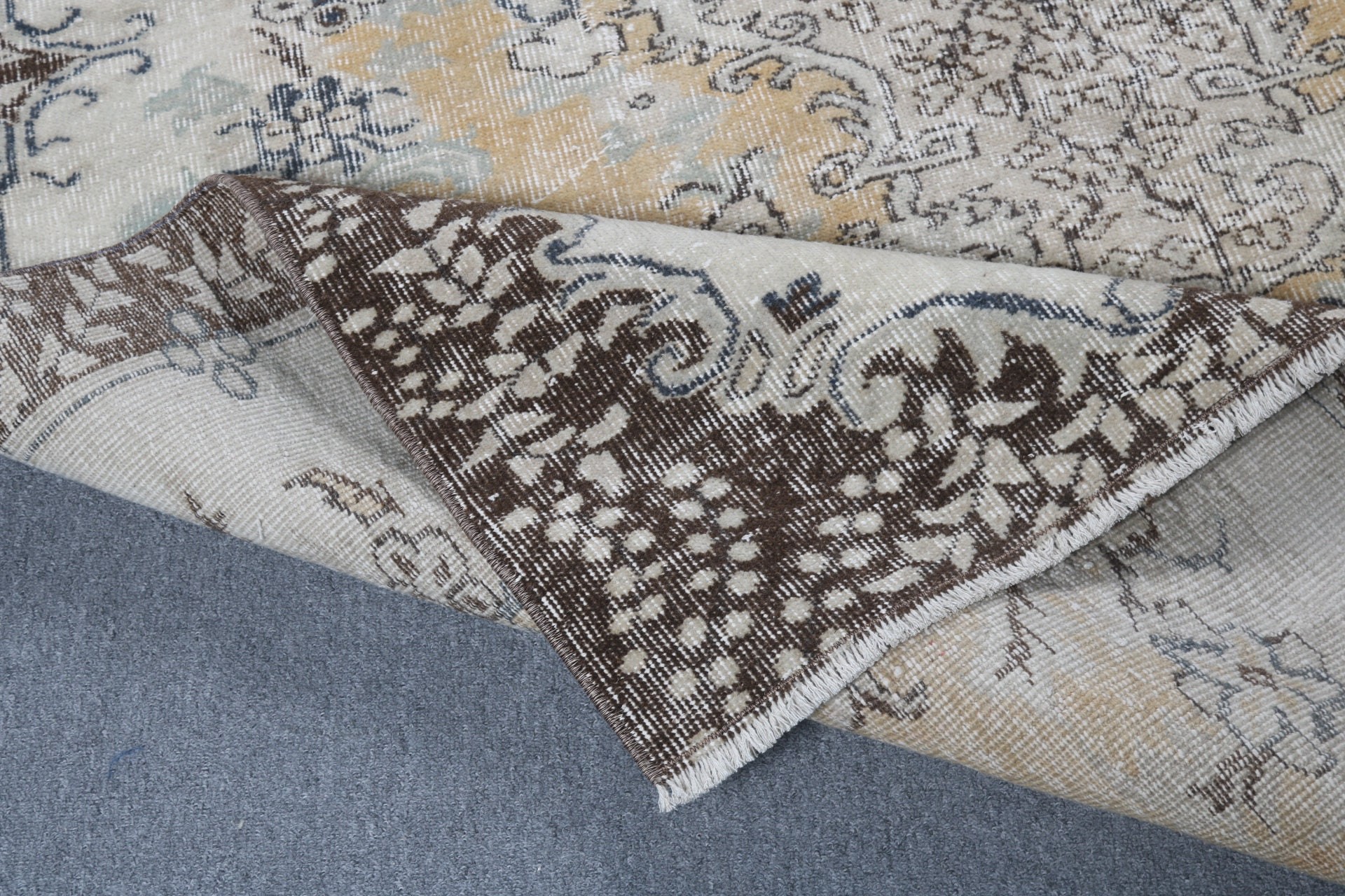 Büyük Vintage Halılar, Düz Dokuma Halılar, Geometrik Halılar, Büyük Oushak Halılar, 5.7x7.5 ft Büyük Halı, Sarı Yatak Odası Halıları, Vintage Halılar, Türk Halısı