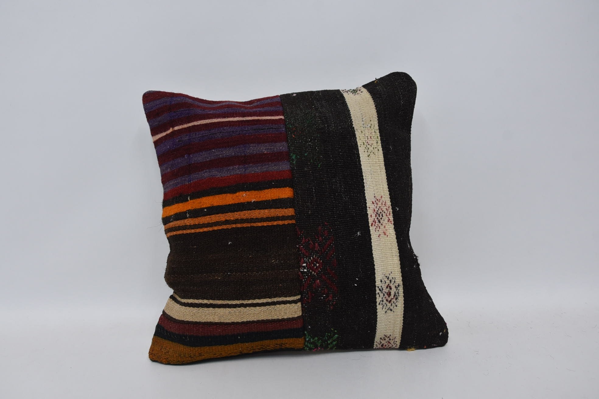 Hippie Throw Cushion Cover, 18"x18" Brown Pillow, Interior Designer Pillow, Kilim Pillow Cover, Turkish Pillow, Ethnic Cushion Case
