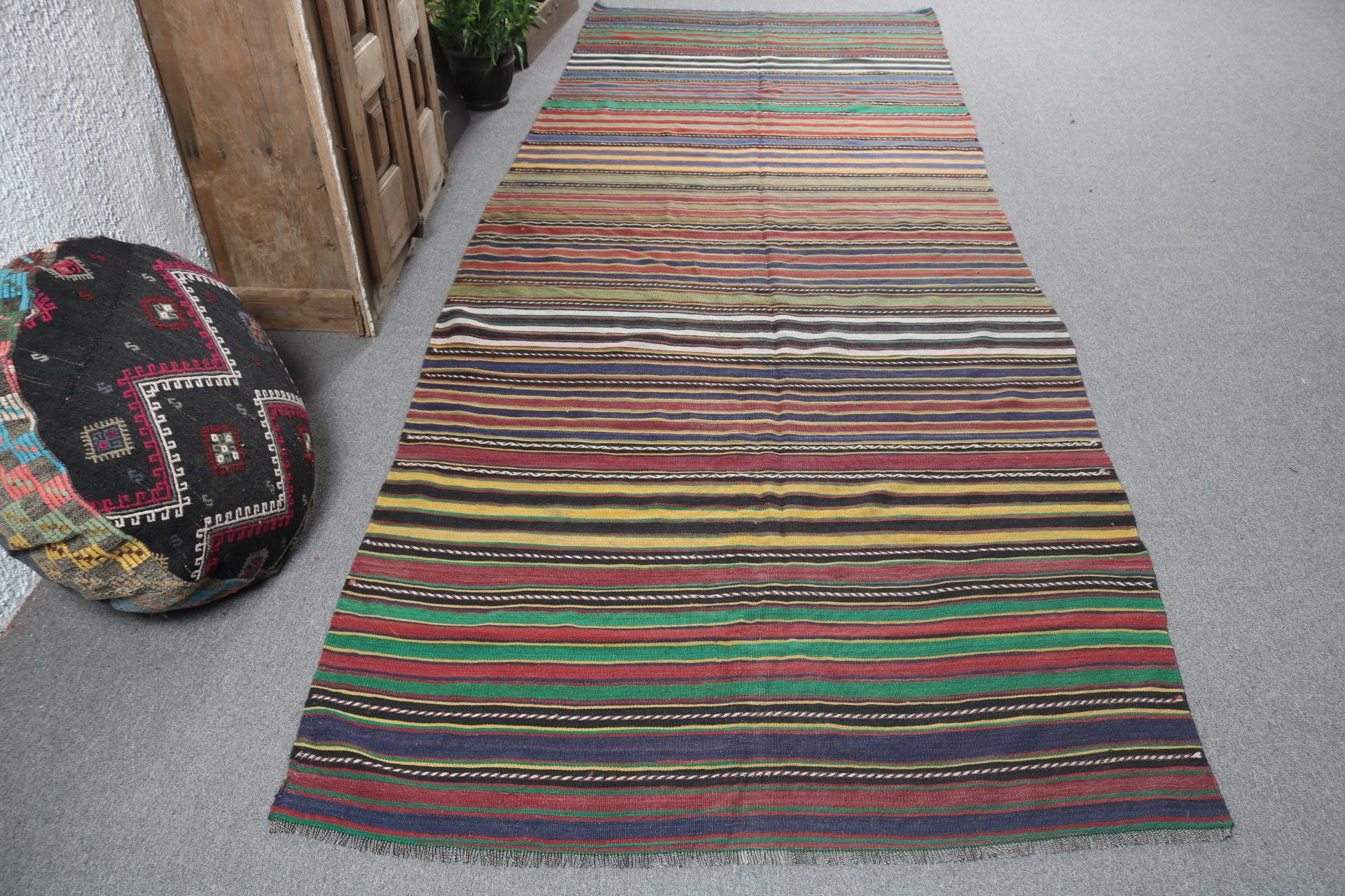 Statement Rug, 4.4x12.1 ft Runner Rugs, Wool Rug, Green Boho Rugs, Turkish Rugs, Long Runner Rugs, Kilim, Vintage Rug, Vintage Runner Rugs