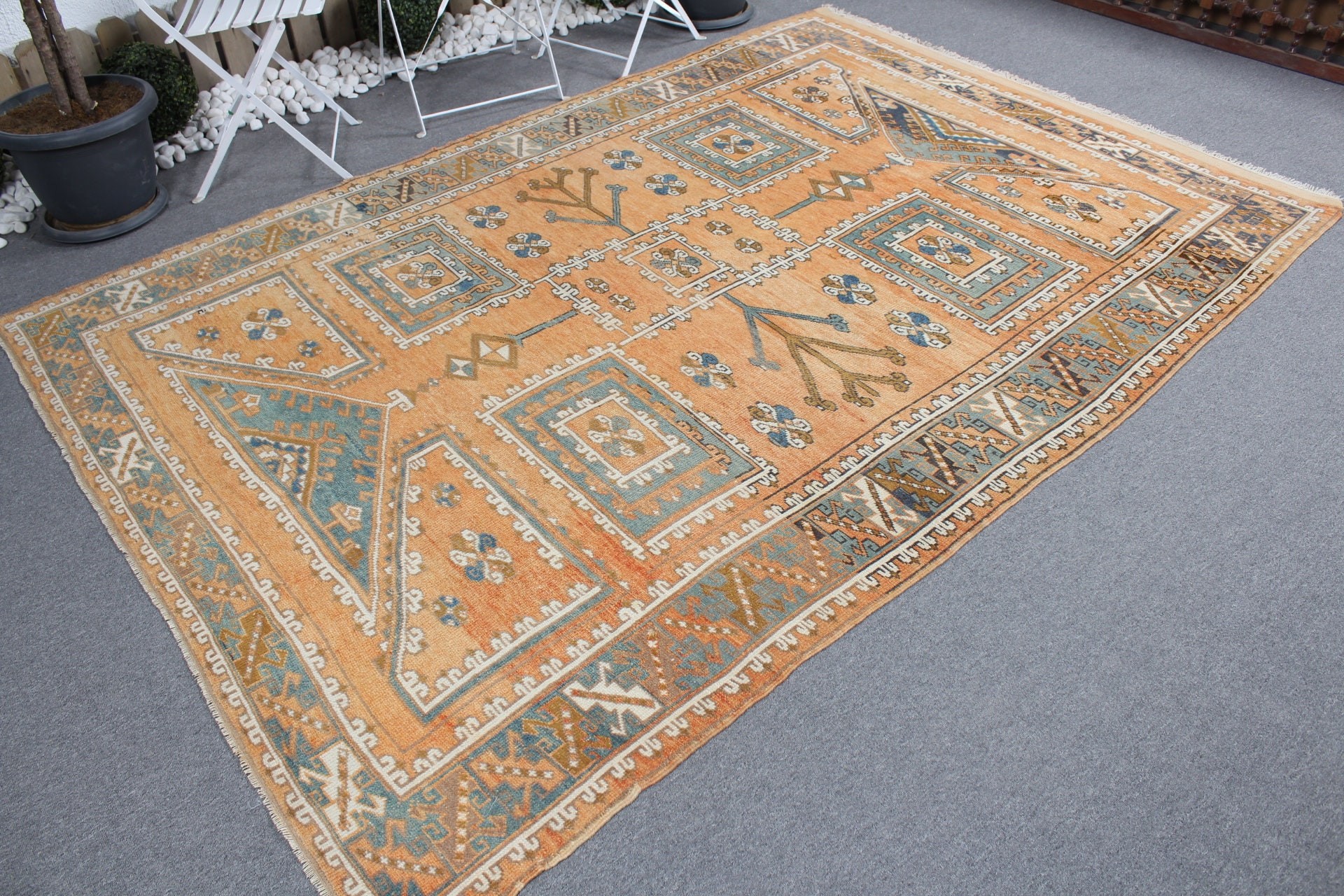 Turkish Rugs, Salon Rug, Rugs for Bedroom, Moroccan Rug, Orange Kitchen Rug, 6.4x9 ft Large Rug, Vintage Rug, Bedroom Rug, Floor Rug