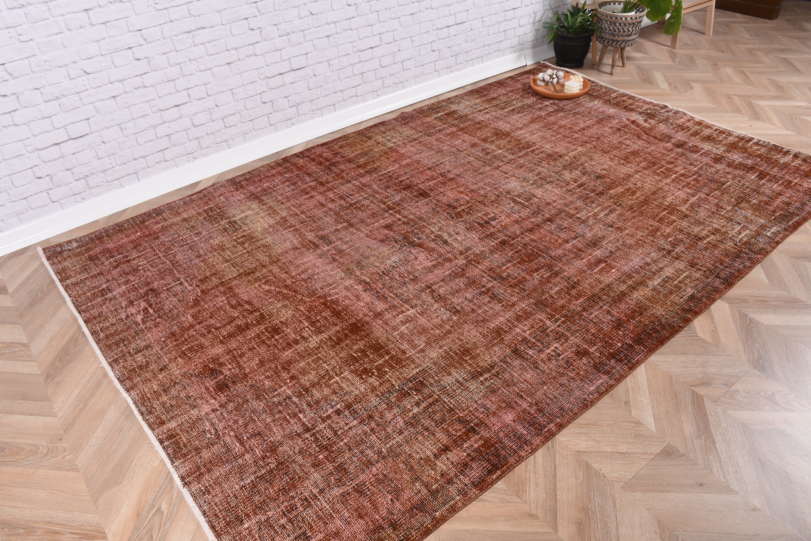 Turuncu Boho Halı, Mutfak Halısı, 5.6x8.8 ft Büyük Halılar, Yemek Odası Halısı, Türk Halısı, Büyük Oushak Halıları, Vintage Halı, Anadolu Halıları