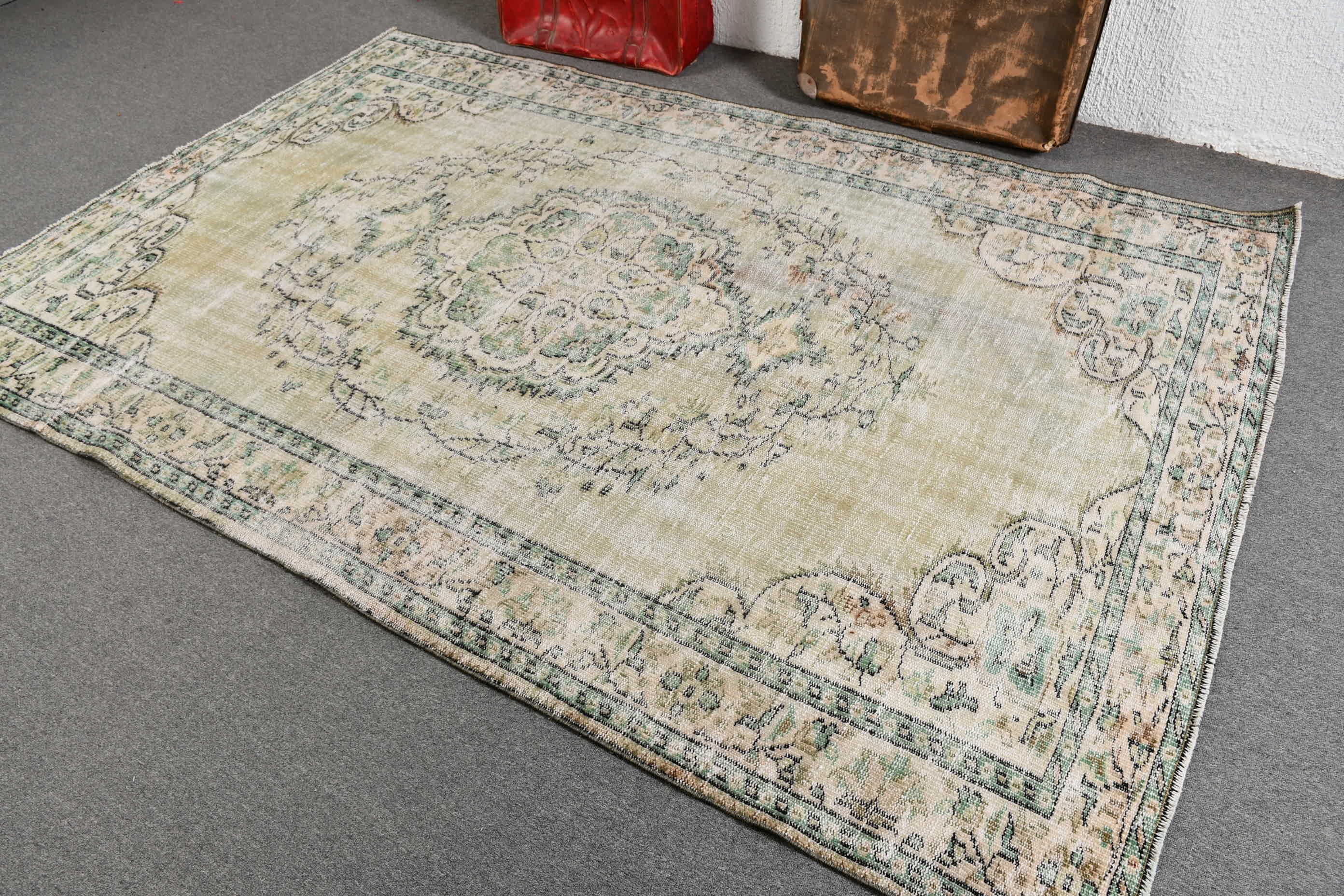 Vintage Halılar, Etnik Halı, Türk Halısı, Yün Halı, Yeşil 5.8x8.7 ft Büyük Halılar, Yatak Odası Halısı, Yatak Odası Halıları, Oturma Odası Halısı