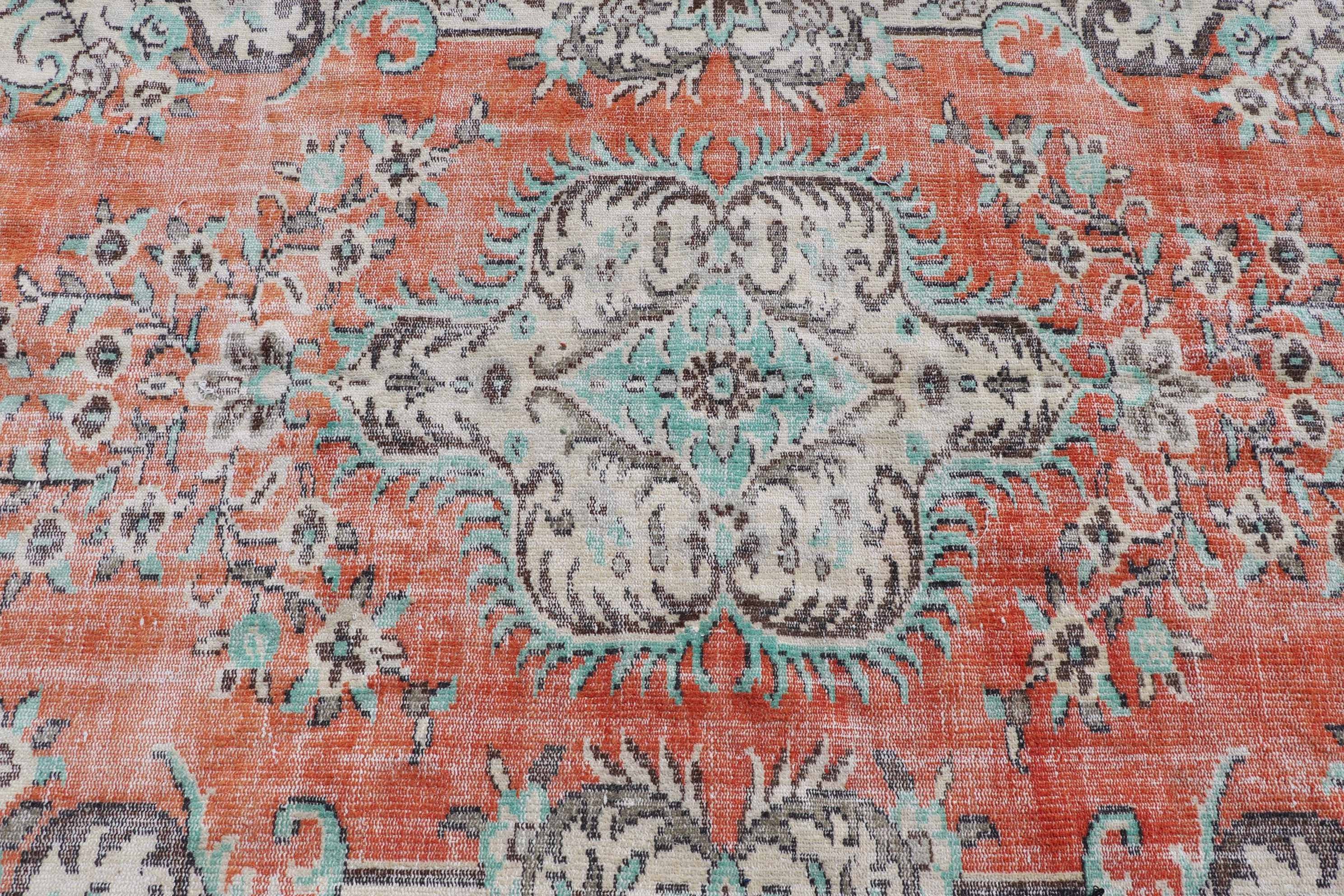 Oushak Rug, Salon Rugs, Rugs for Salon, Vintage Rugs, Bedroom Rugs, Turkish Rugs, Orange Cool Rug, Moroccan Rug, 4.8x9.1 ft Large Rugs