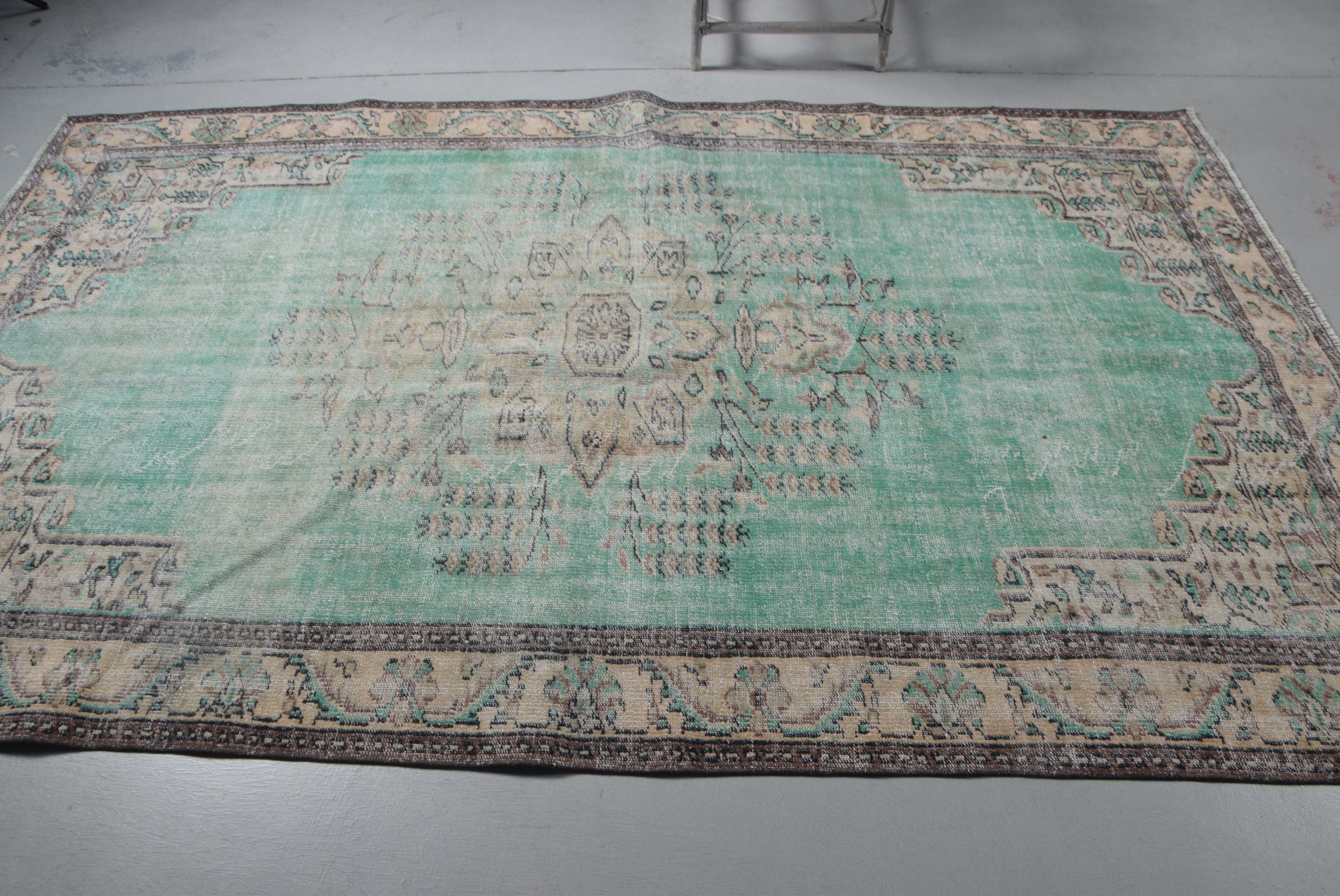 Living Room Rug, Oushak Rugs, Bedroom Rugs, 5.7x9.1 ft Large Rugs, Turkish Rugs, Green Oushak Rug, Art Rug, Rugs for Salon, Vintage Rug