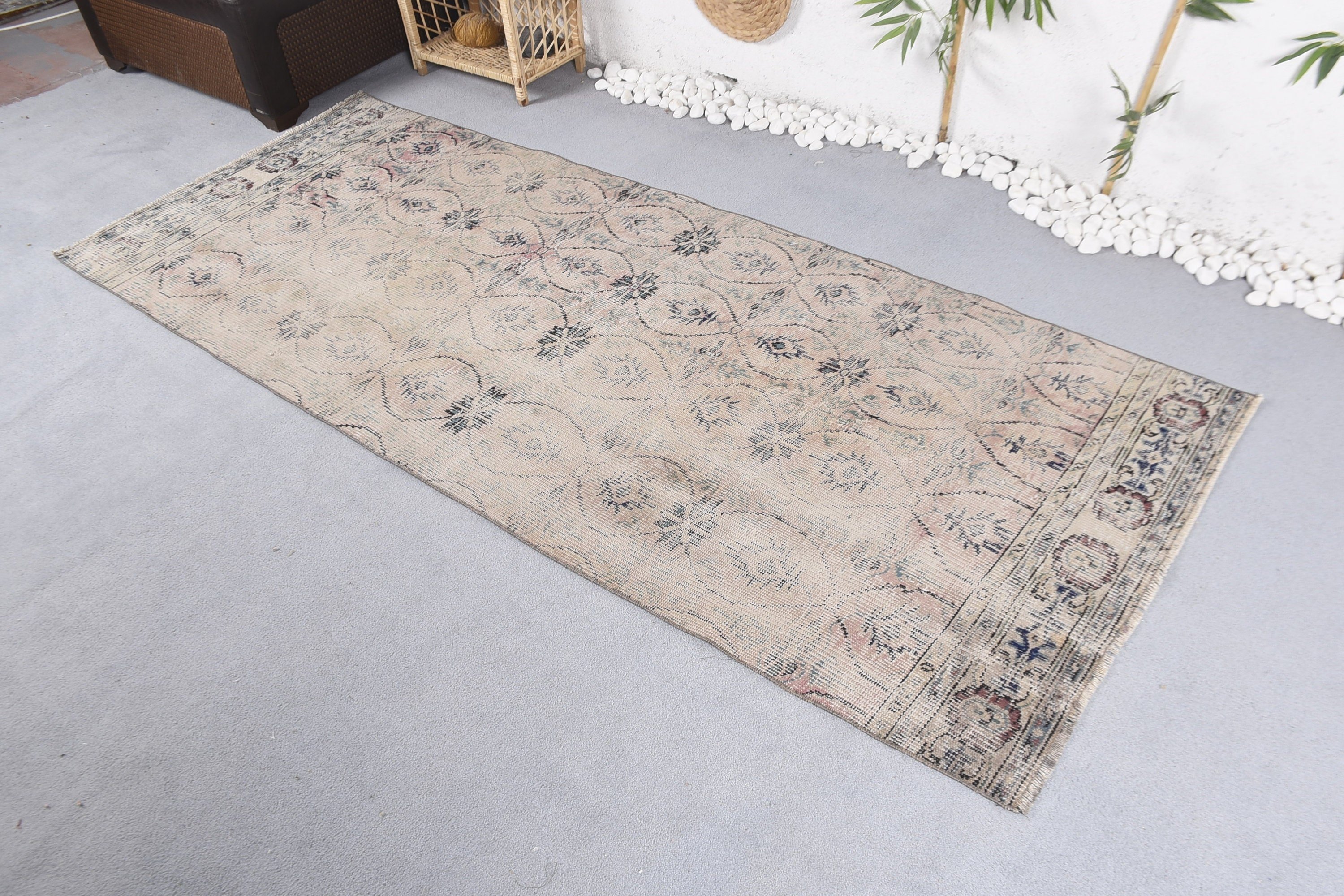 Fas Halısı, Merdiven Halısı, 3.4x8.8 ft Yolluk Halısı, Merdiven Halıları, Bej Oryantal Halı, Vintage Halı, Mutfak Halısı, Yatak Odası Halısı, Türk Halısı