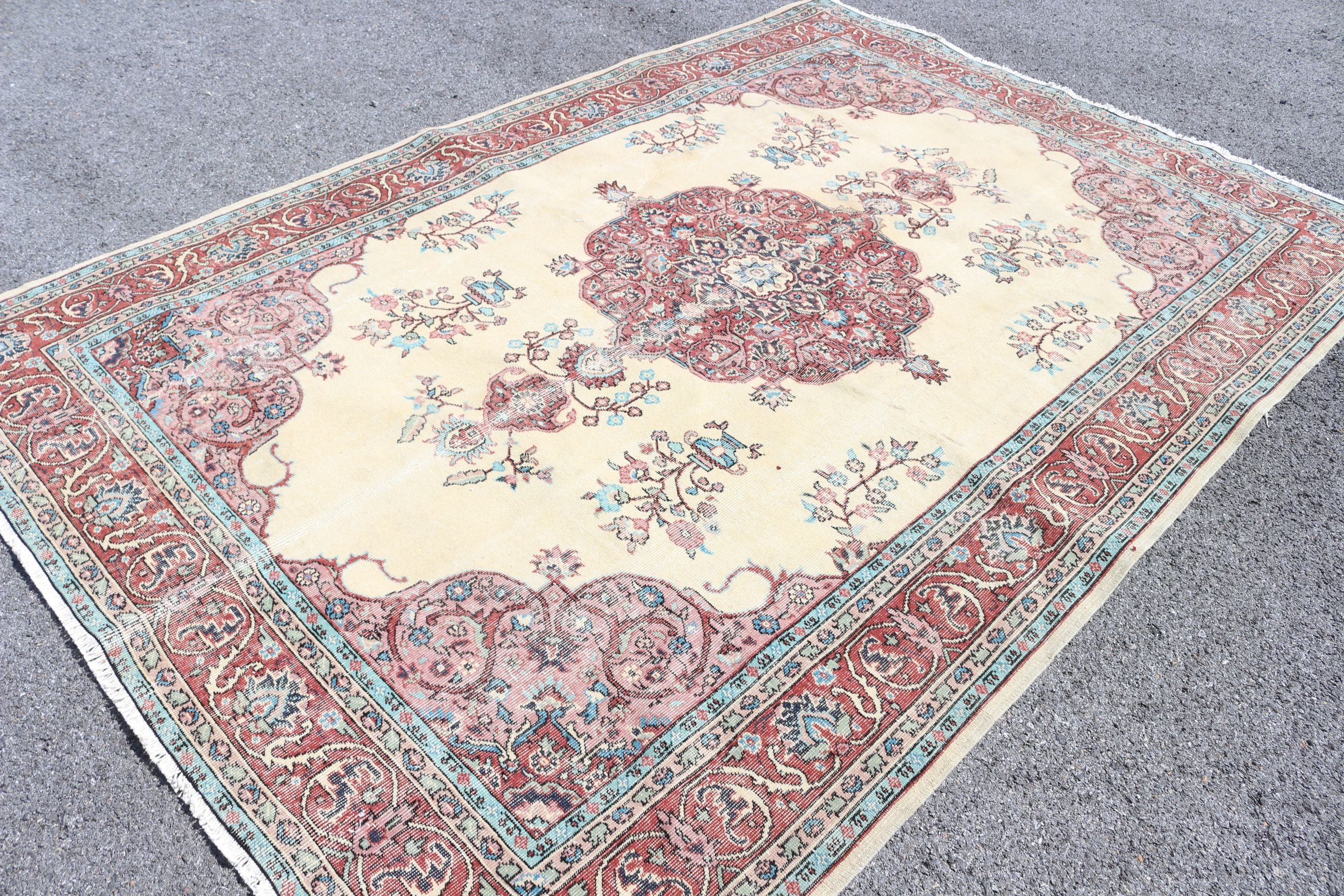 Bedroom Rugs, Turkish Rug, Red Bedroom Rug, Salon Rugs, 6.5x9.4 ft Large Rug, Rugs for Salon, Floor Rugs, Vintage Rug, Dining Room Rugs