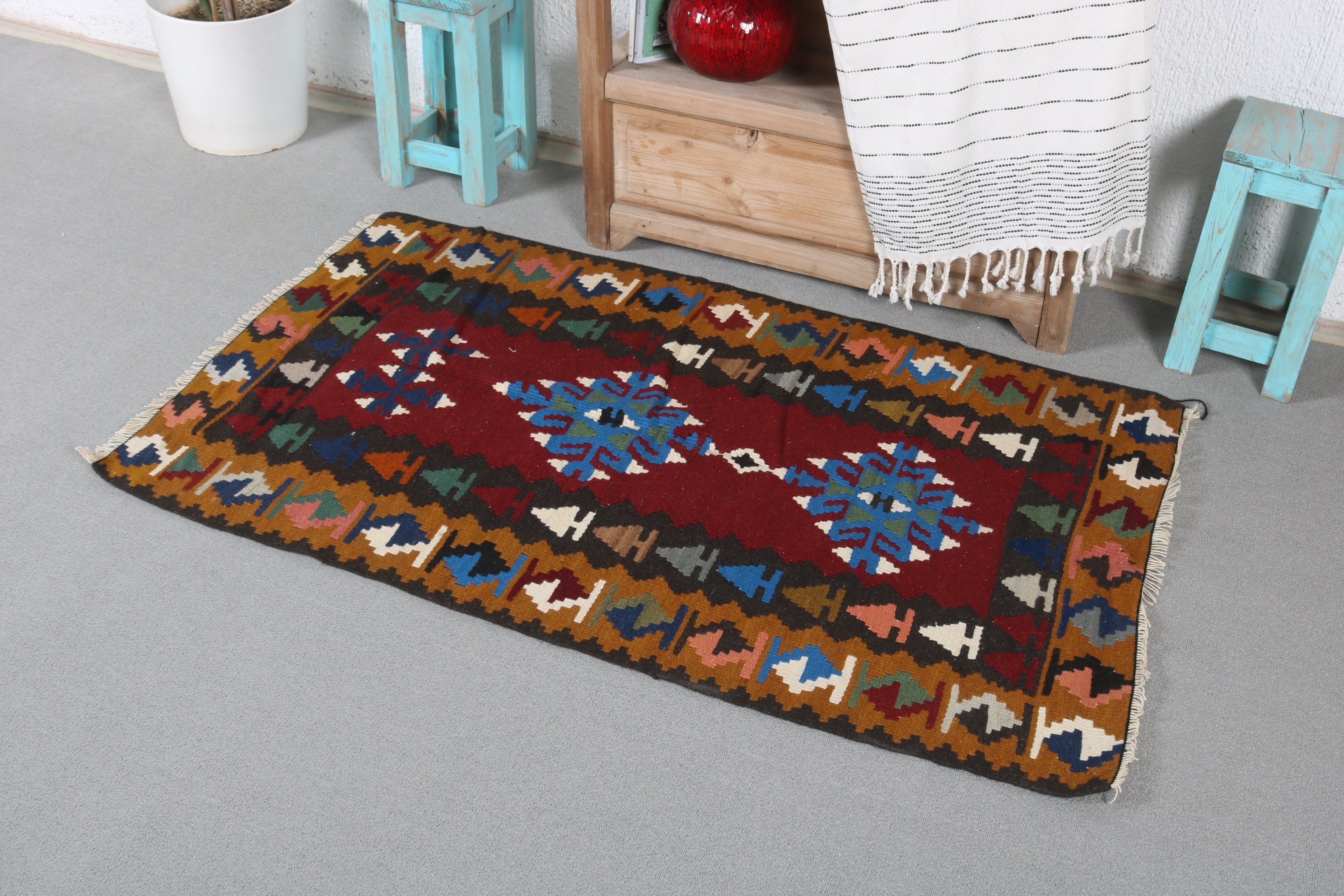 Car Mat Rug, Red Moroccan Rug, Turkish Rugs, Rugs for Car Mat, Moroccan Rug, 2.6x4.4 ft Small Rug, Kitchen Rug, Kilim, Vintage Rugs