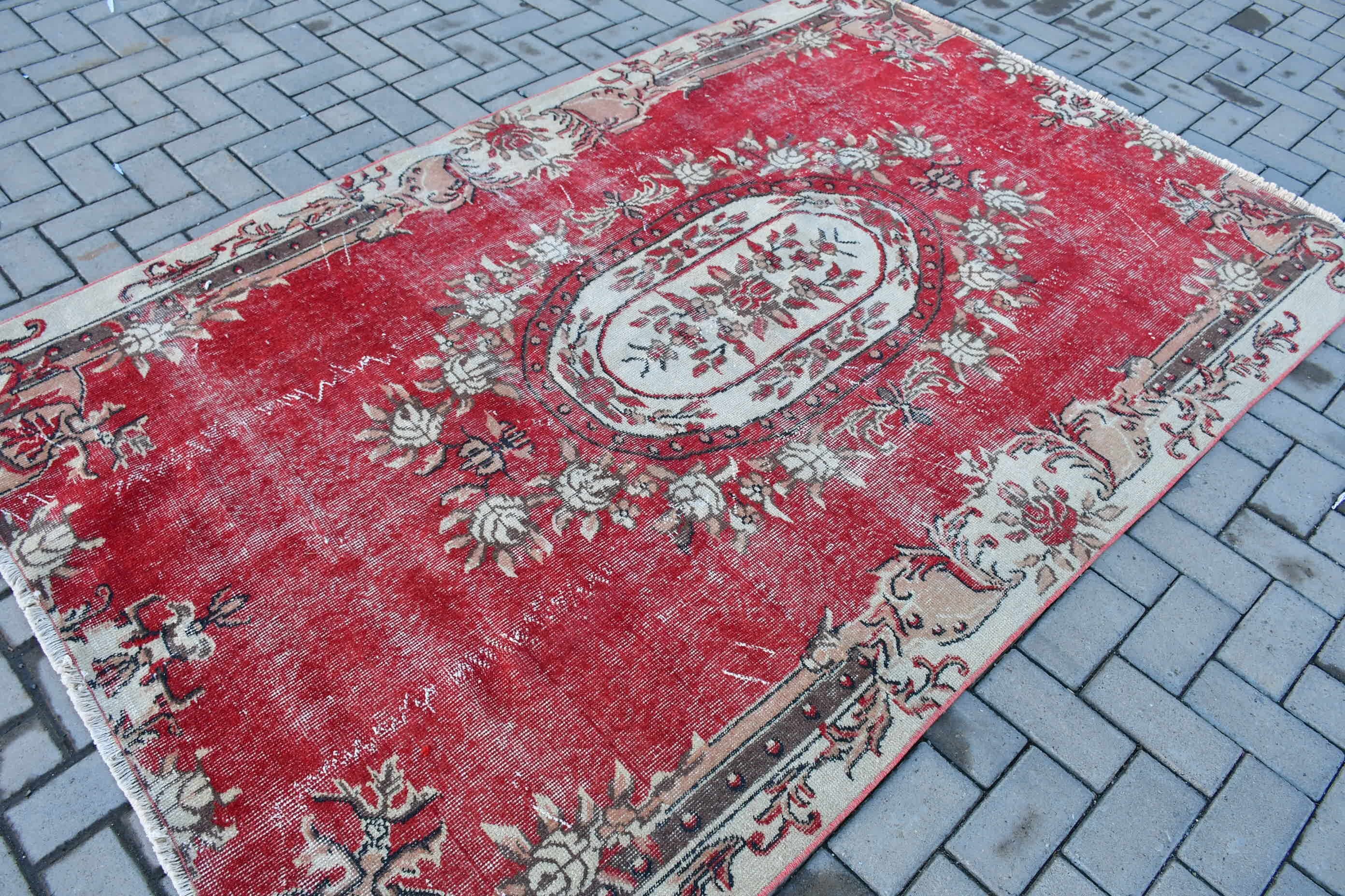 Red Oriental Rug, Bedroom Rug, Turkish Rug, Wool Rugs, Rugs for Bedroom, 5.2x7.9 ft Large Rug, Vintage Rugs, Salon Rug, Moroccan Rugs